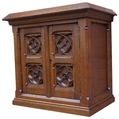 Stunning Hand-Carved Gothic Revival Wall or Floor Cabinet with Wonderful Patina