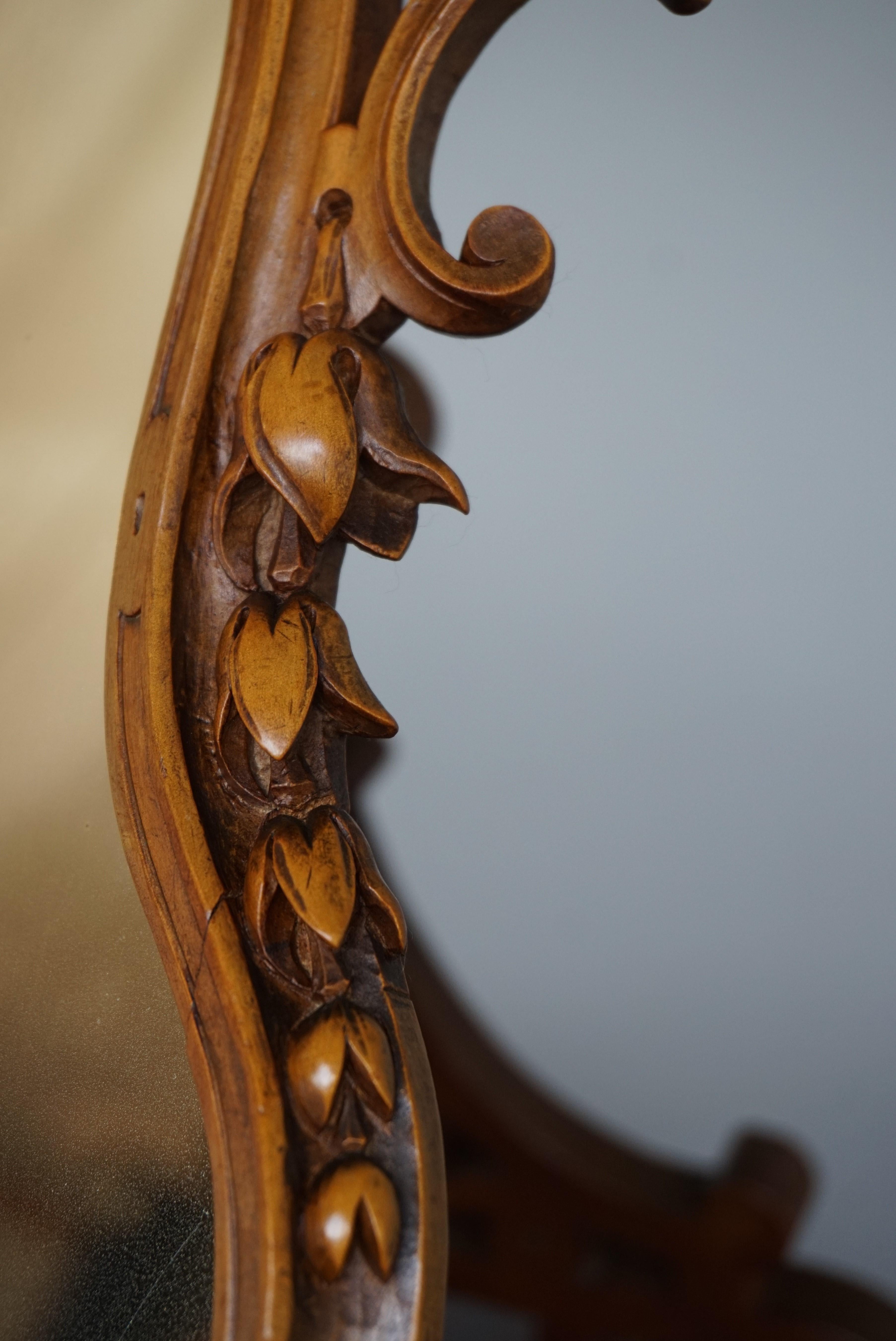 Stunning Hand Carved Nutwood Table Mirror by Guéret Frères, Parisian Top Makers 3