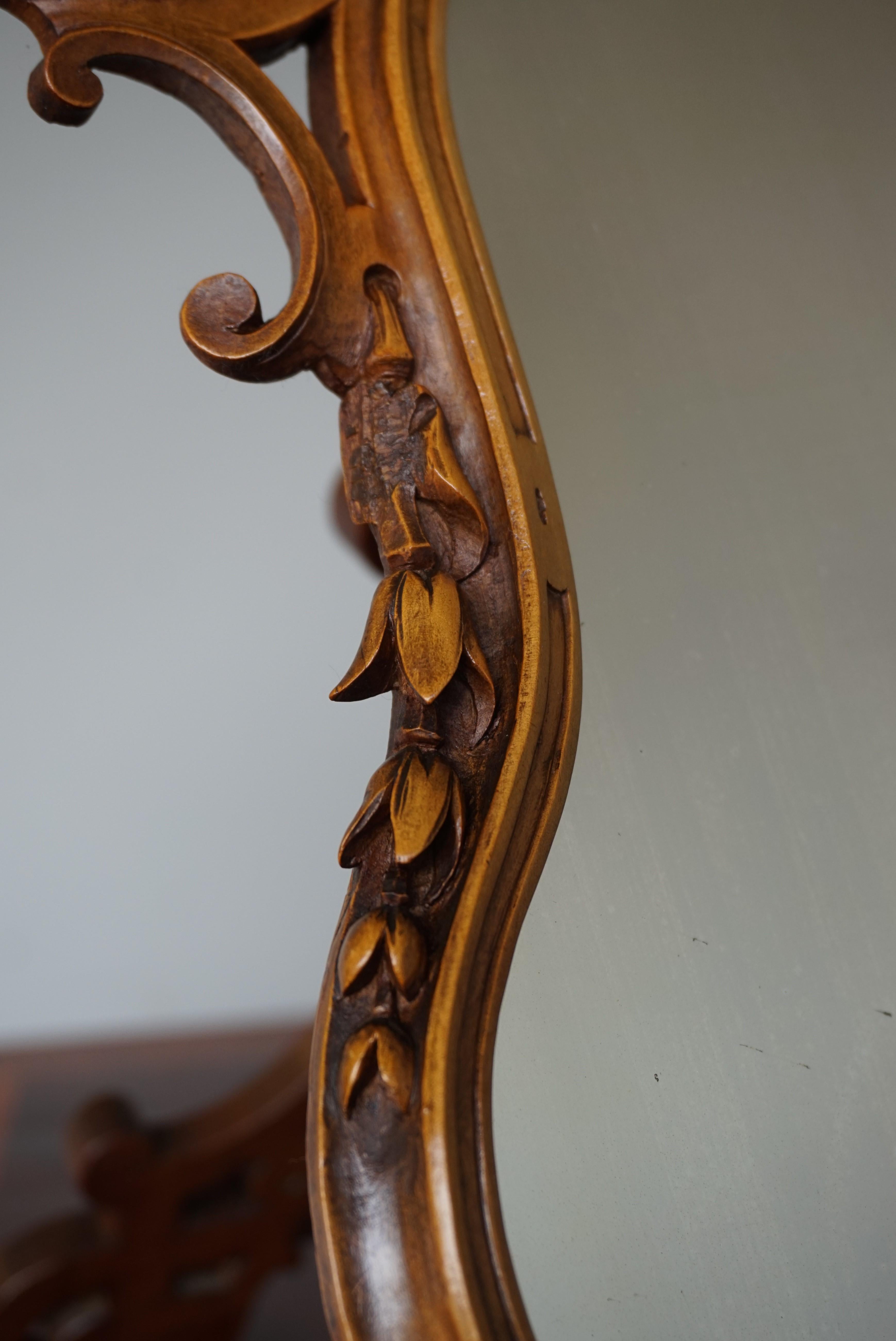Stunning Hand Carved Nutwood Table Mirror by Guéret Frères, Parisian Top Makers 4