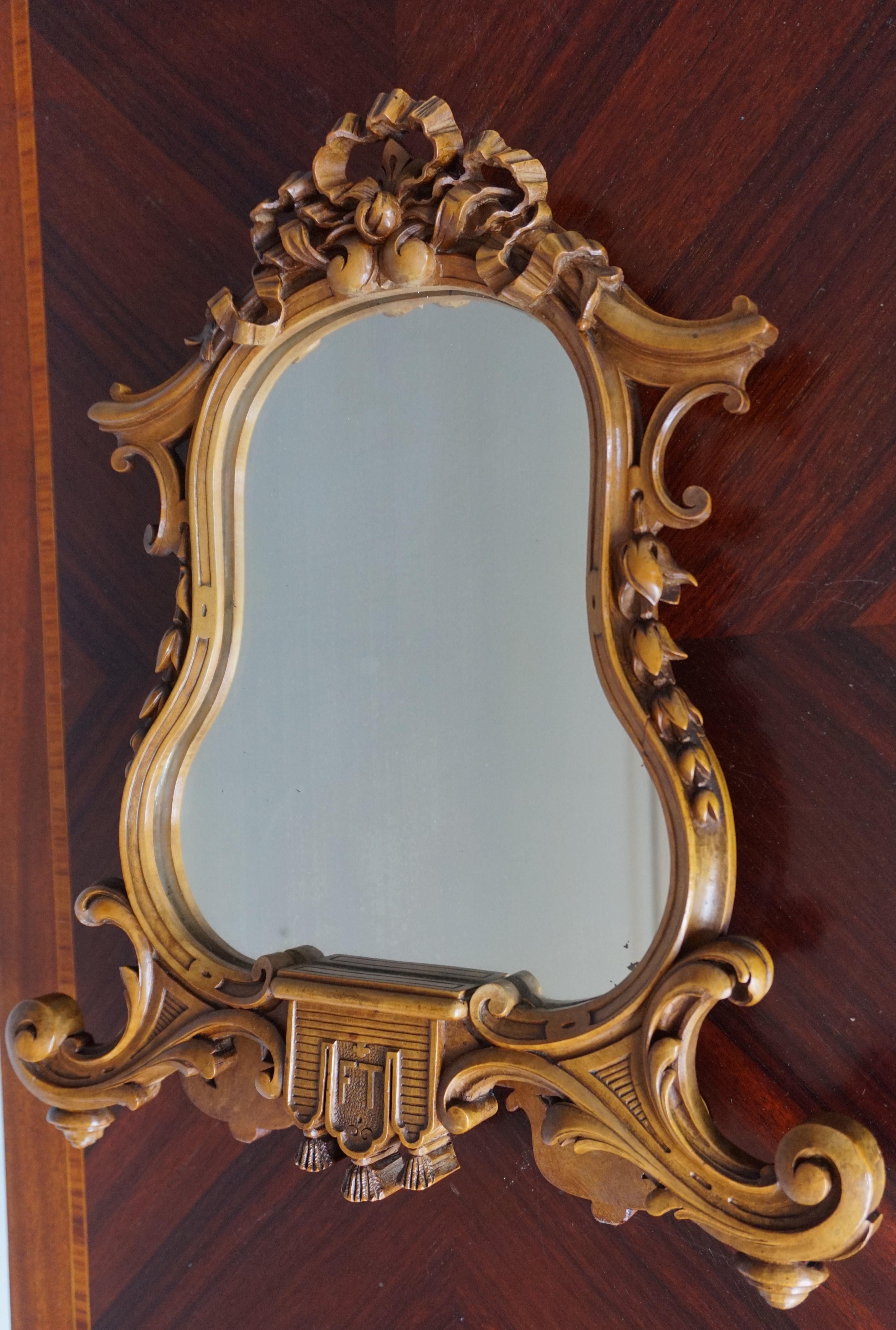Stunning Hand Carved Nutwood Table Mirror by Guéret Frères, Parisian Top Makers 5