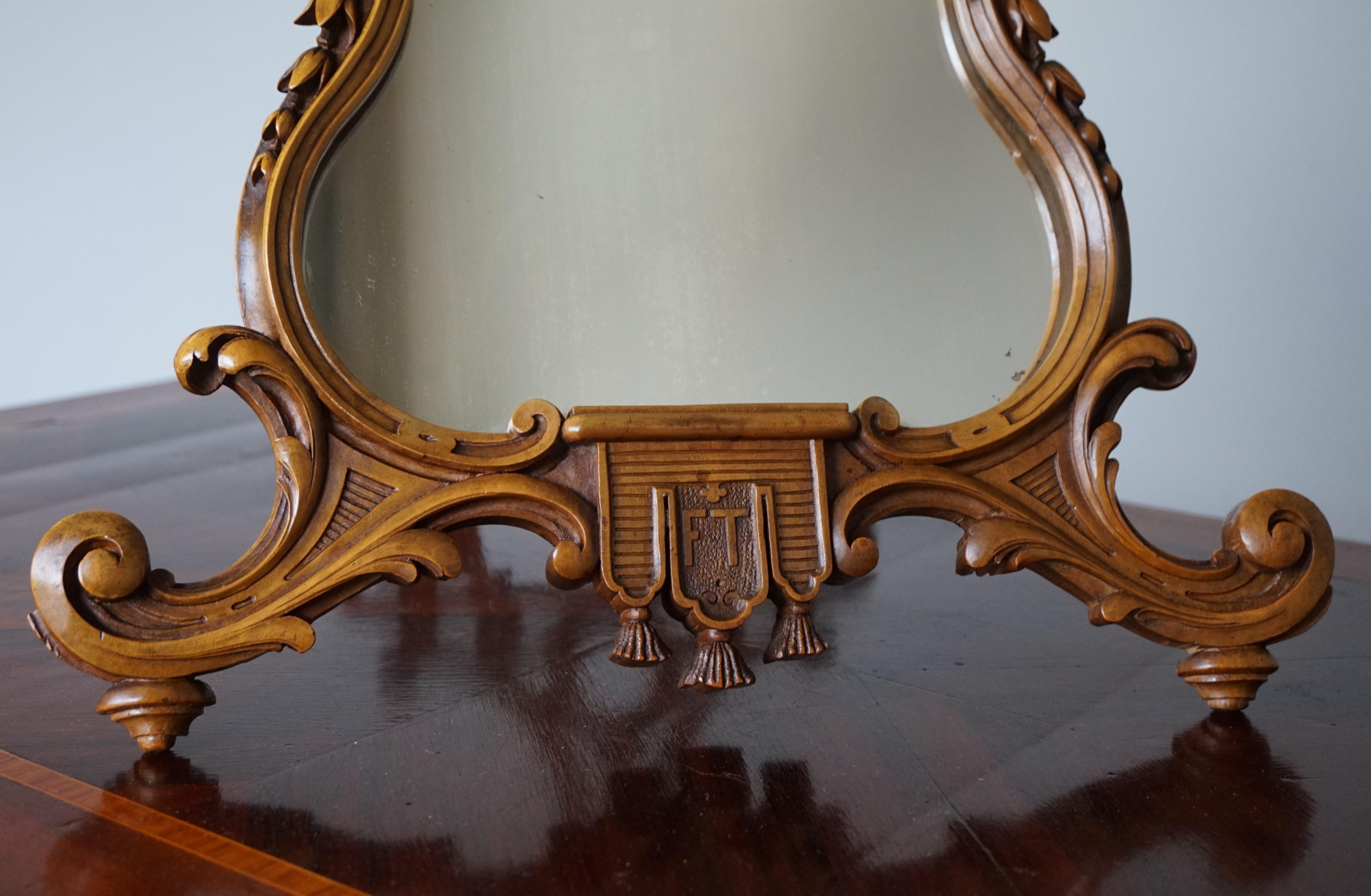 Louis XVI Stunning Hand Carved Nutwood Table Mirror by Guéret Frères, Parisian Top Makers