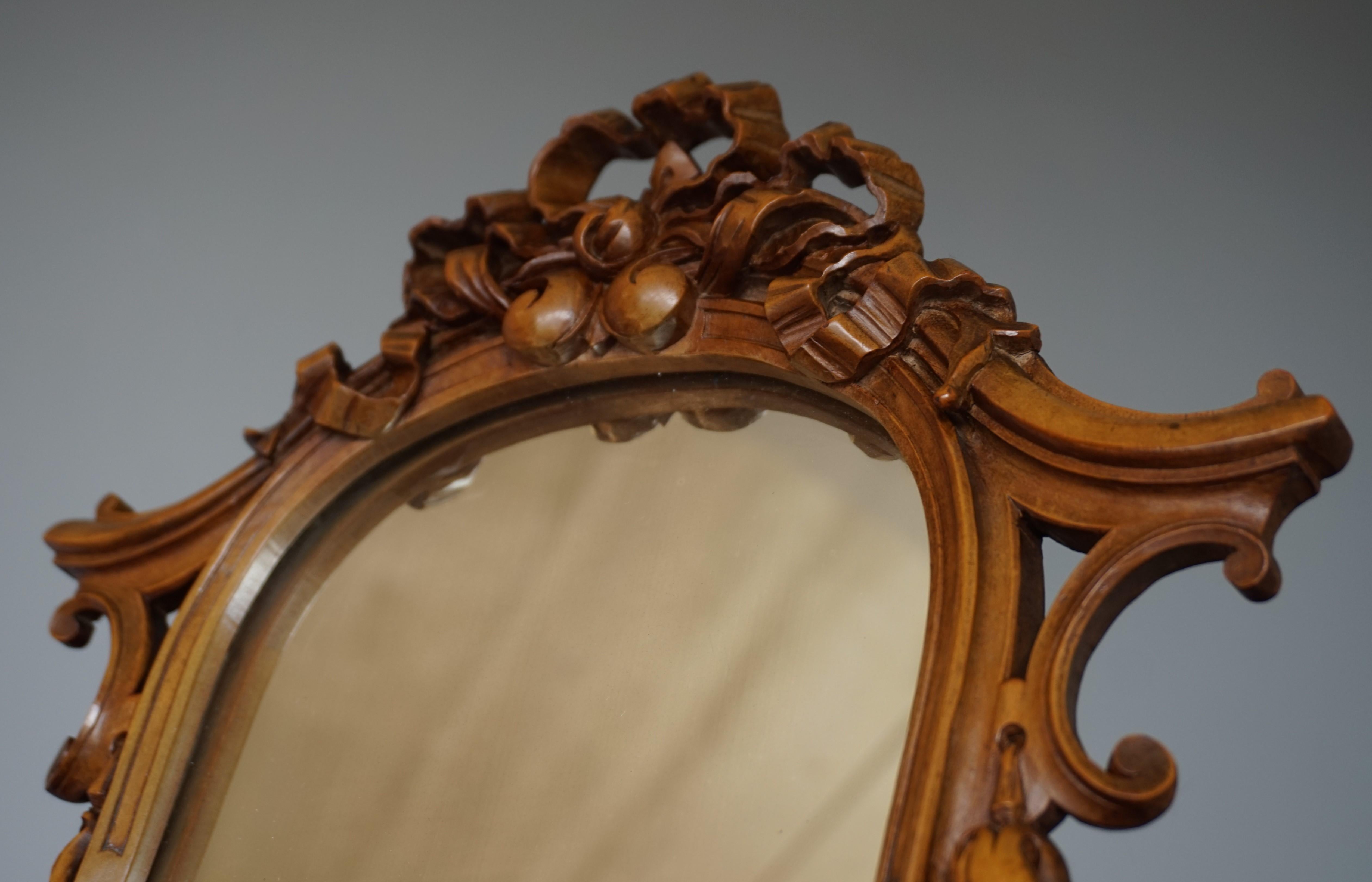 Hand-Carved Stunning Hand Carved Nutwood Table Mirror by Guéret Frères, Parisian Top Makers