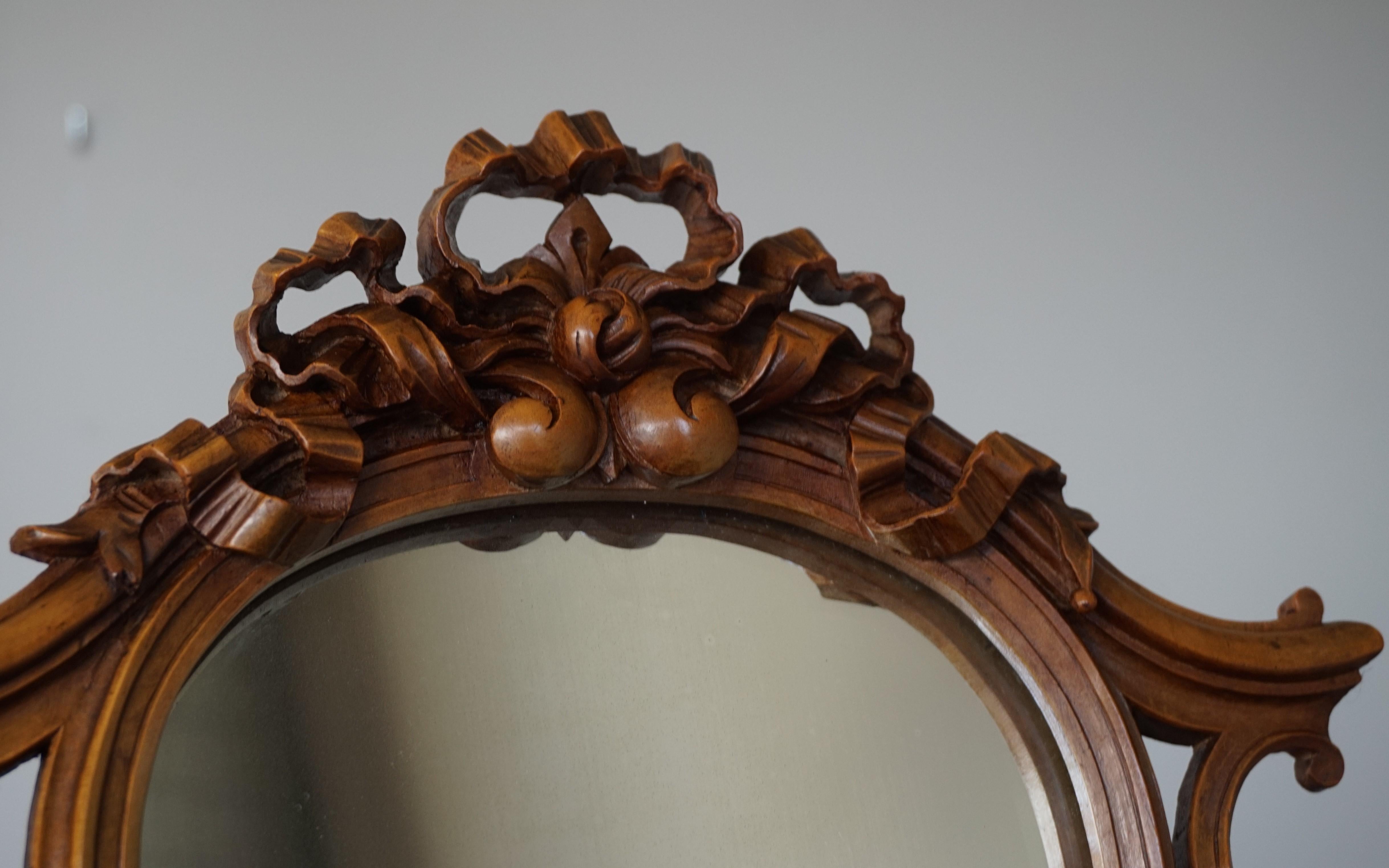 Stunning Hand Carved Nutwood Table Mirror by Guéret Frères, Parisian Top Makers In Good Condition In Lisse, NL