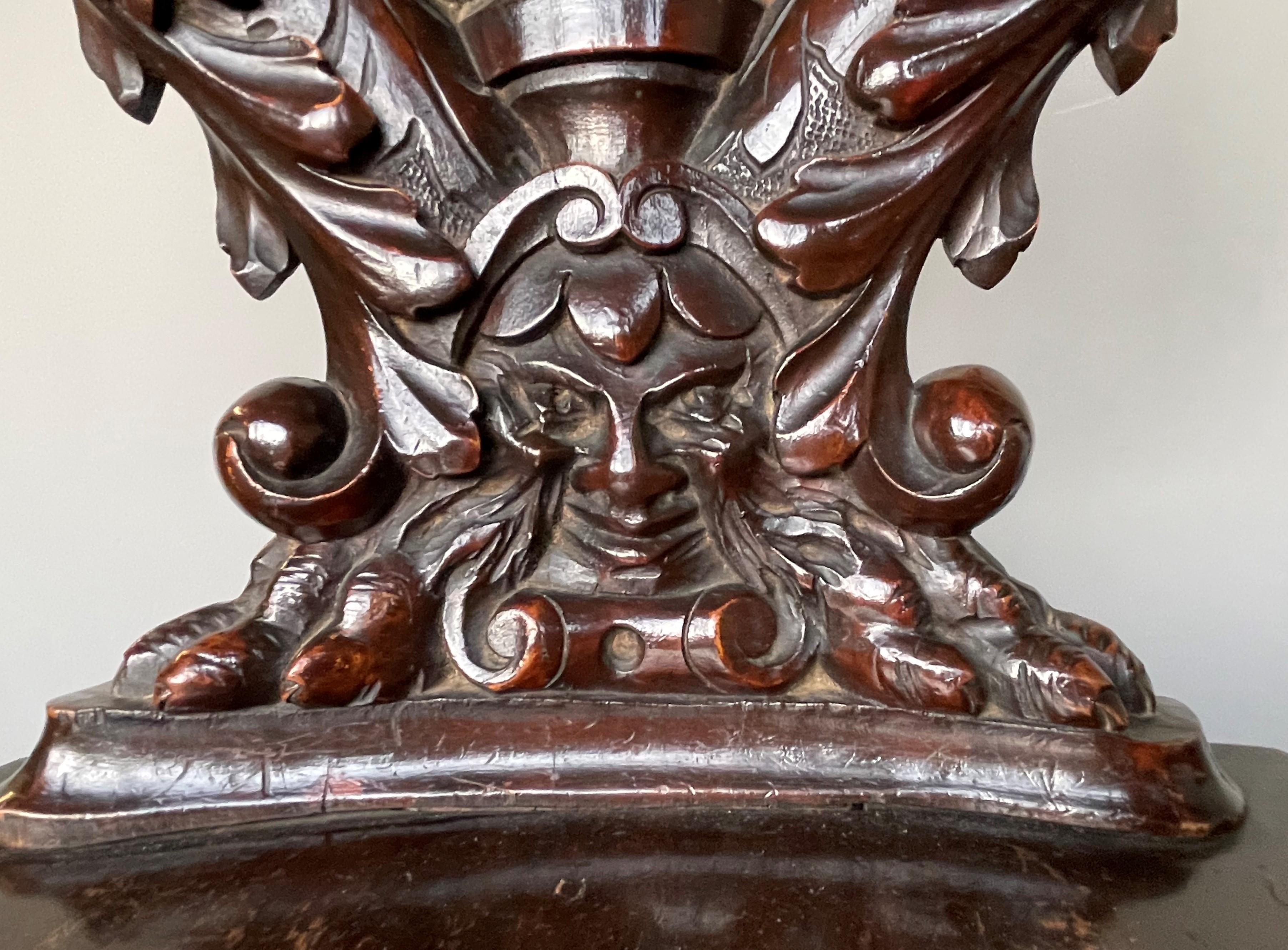 Stunning Hand Carved Sulptural Hall Chair w. Gothic Chimera Dragon Sculptures For Sale 5