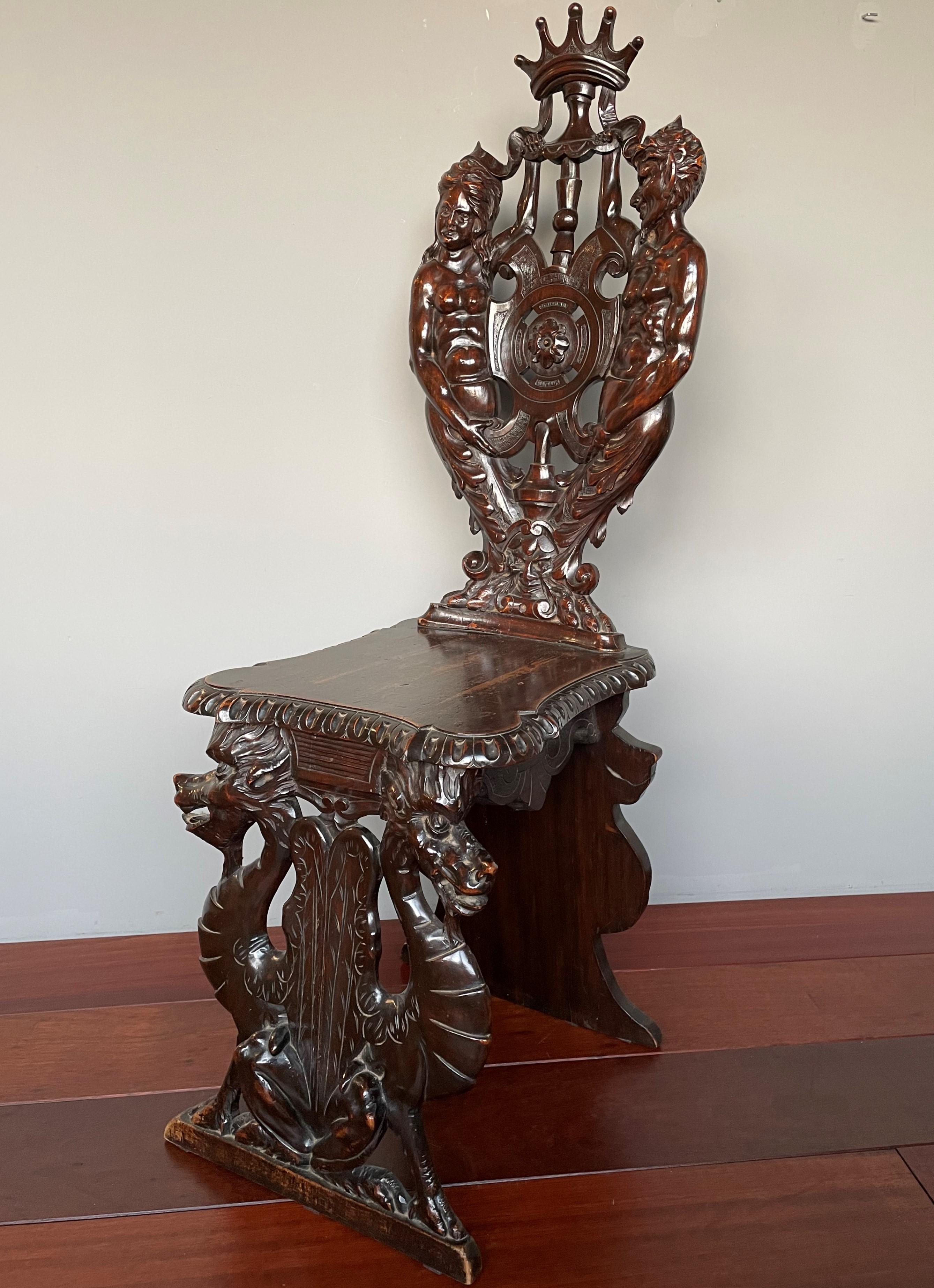 Rare and remarkable workmanship chair from the 1800s.

In this day and age it is very difficult to still find even one craftsman that is capable of hand carving a good quality sculpture. As you can see in our photos, in the 1800s there were still