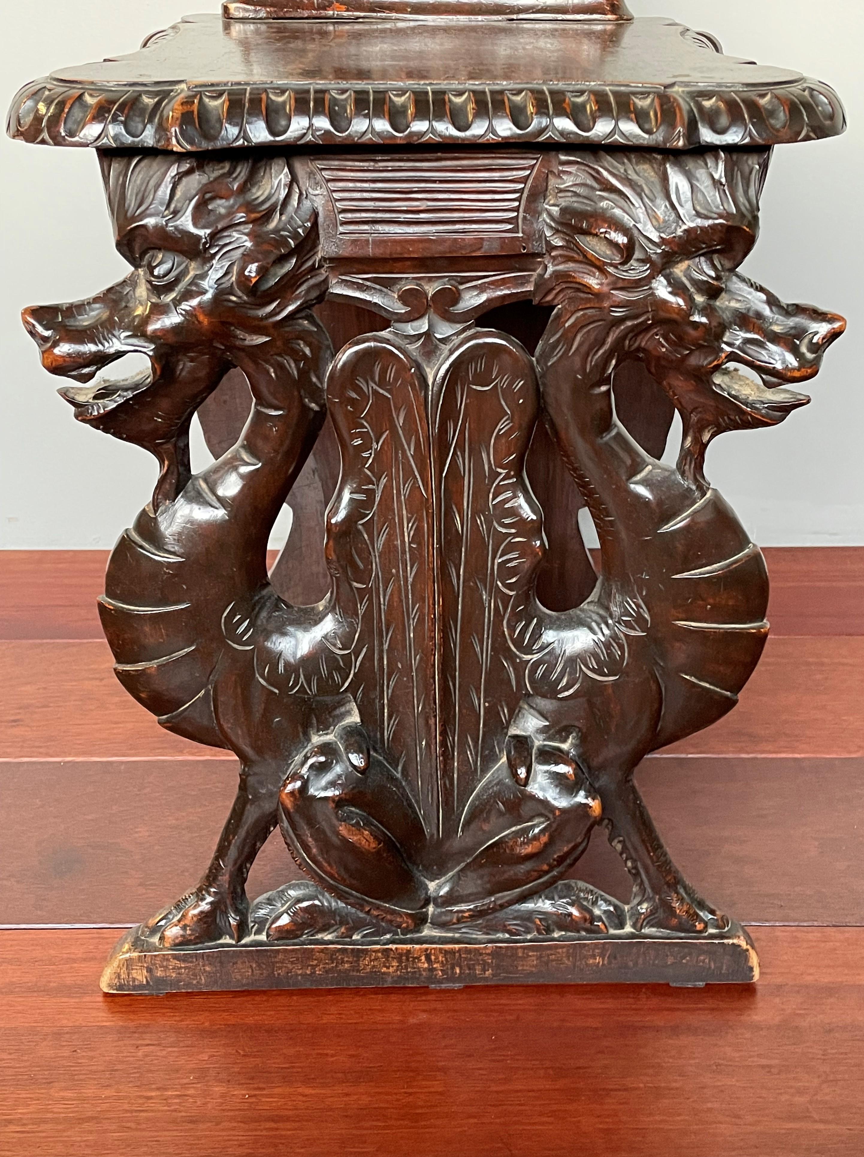 Italian Stunning Hand Carved Sulptural Hall Chair w. Gothic Chimera Dragon Sculptures For Sale