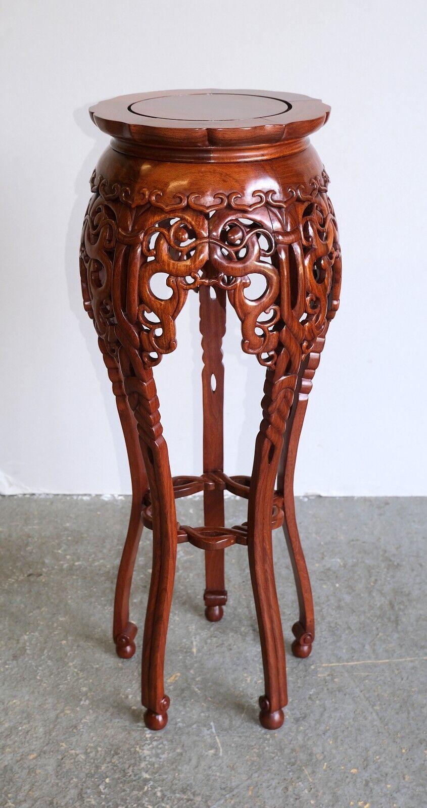 Chinese STUNNiNG HAND CARVED TEAK ROUND TOP PLANT STAND LEAVE TOP SHAPE & STUNNING LEGS For Sale