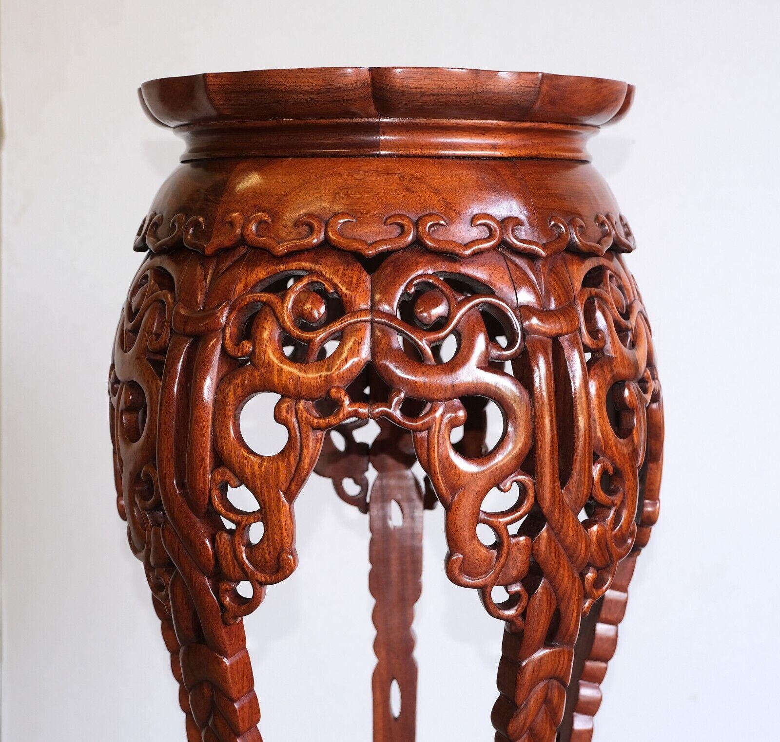 Hand-Crafted STUNNiNG HAND CARVED TEAK ROUND TOP PLANT STAND LEAVE TOP SHAPE & STUNNING LEGS For Sale