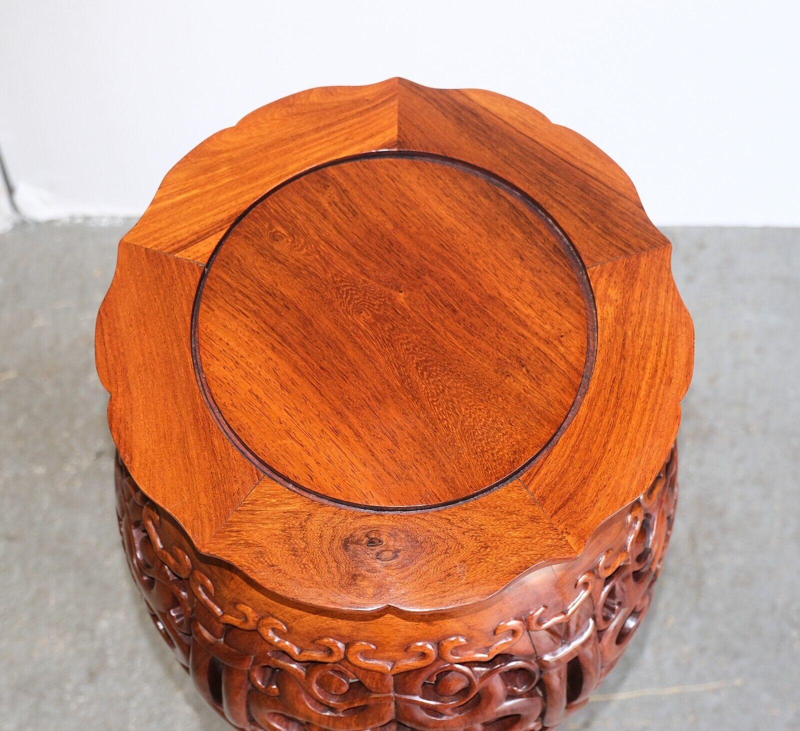 Teak STUNNiNG HAND CARVED TEAK ROUND TOP PLANT STAND LEAVE TOP SHAPE & STUNNING LEGS For Sale