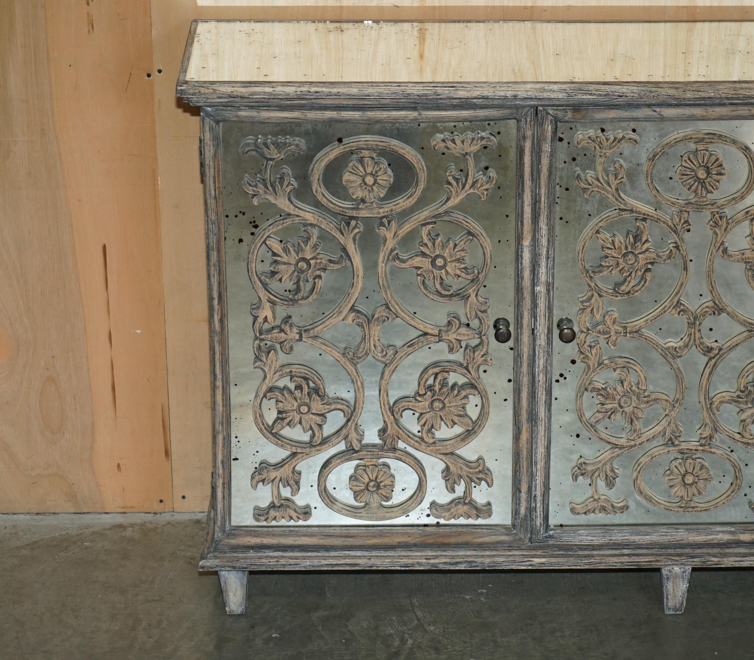 Art Deco STUNNING HAND CARVED VENETIAN MIRRORED SiDEBOARD CUPBOARD CONSOLE TABLE For Sale