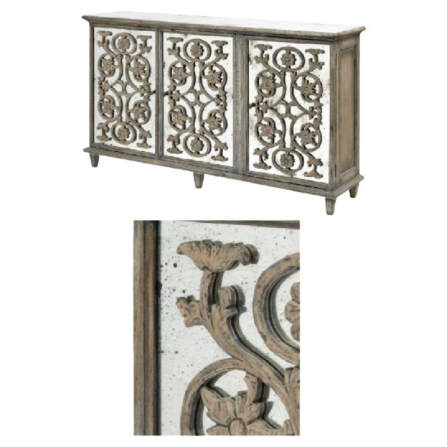 STUNNING HAND CARVED VENETIAN MIRRORED SiDEBOARD CUPBOARD CONSOLE TABLE For Sale