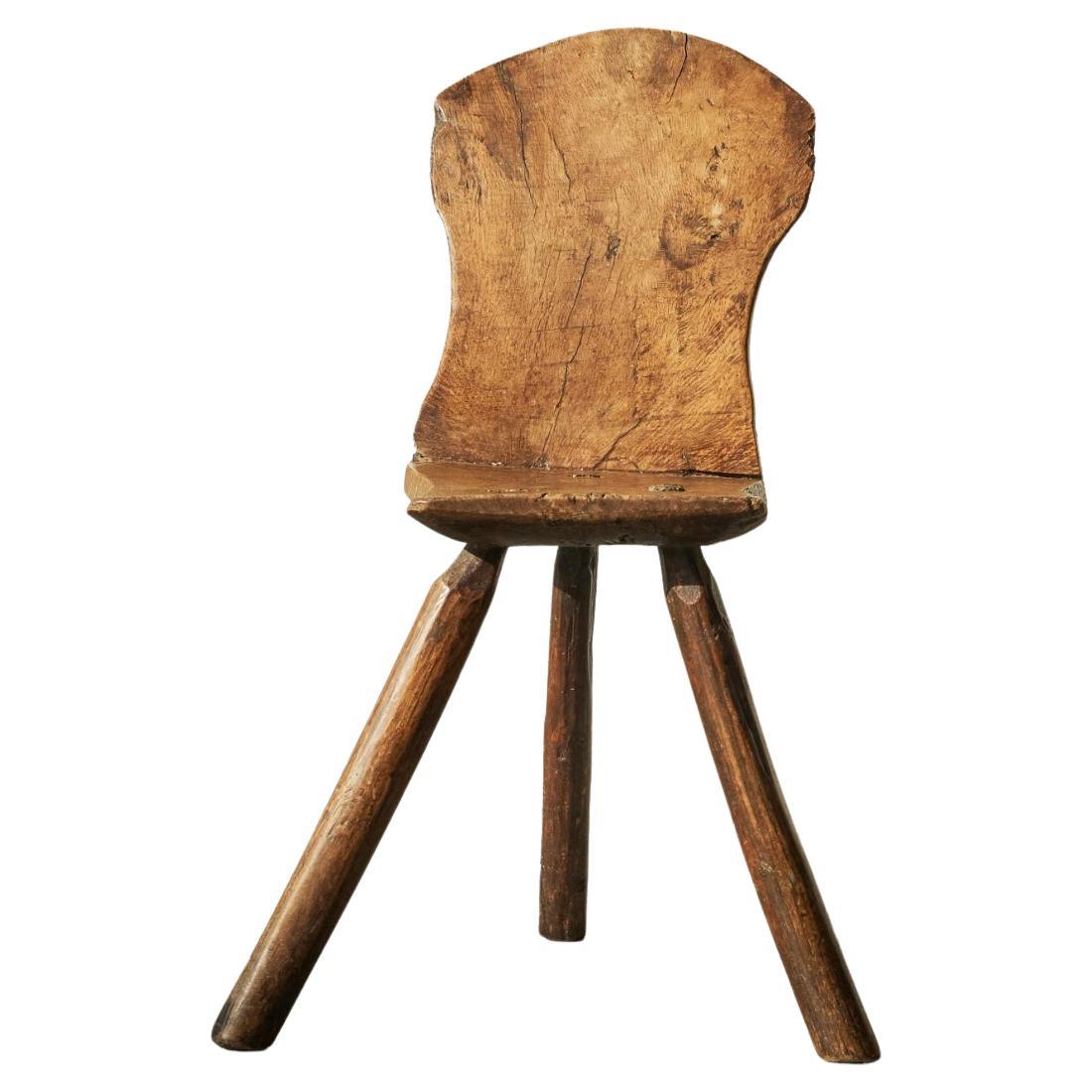 Stunning Hand Carved Wabi Sabi Tripod Side Chair 19th Century