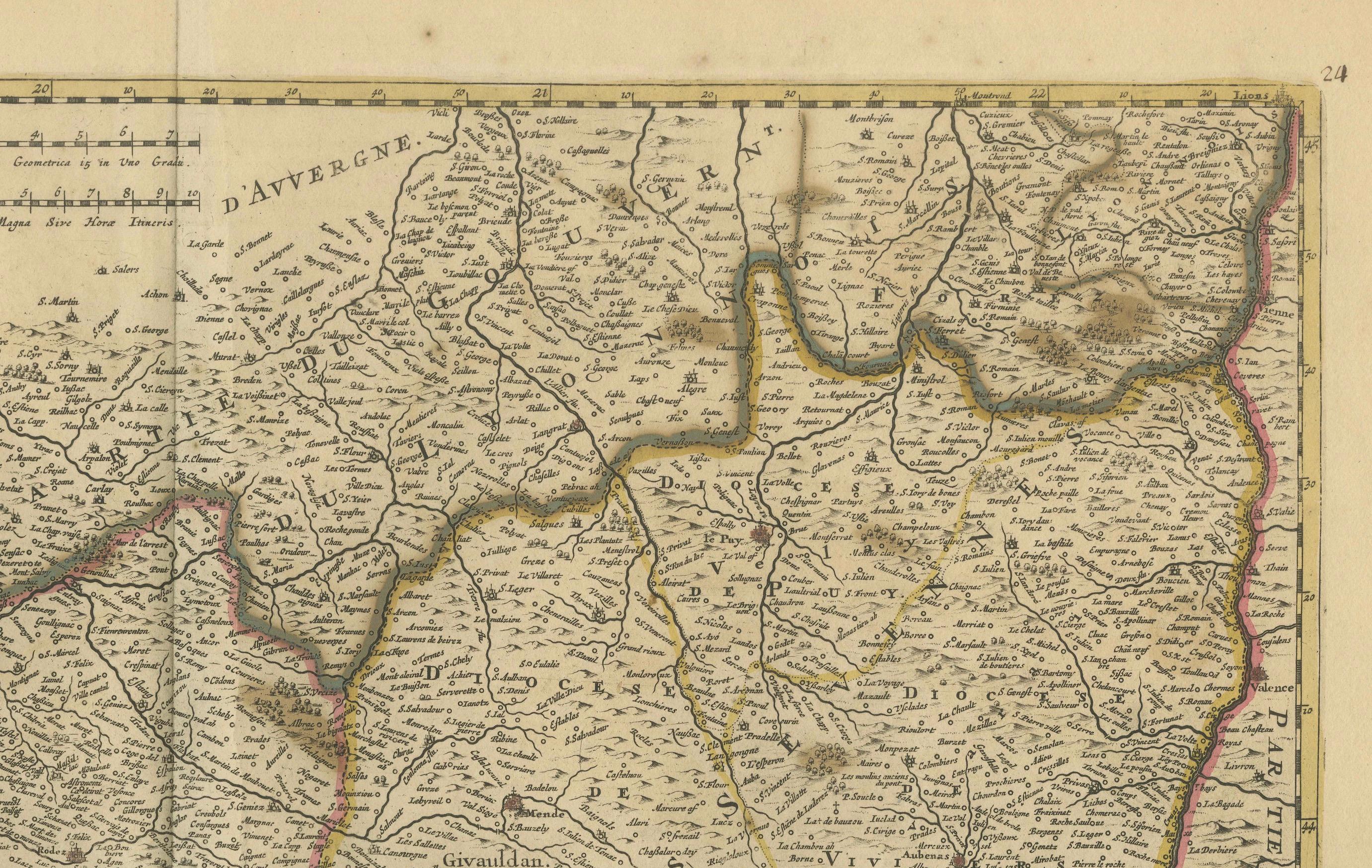 Superbe carte colorée à la main du Languedoc en France par Frederik De Wit vers 1688 Bon état - En vente à Langweer, NL