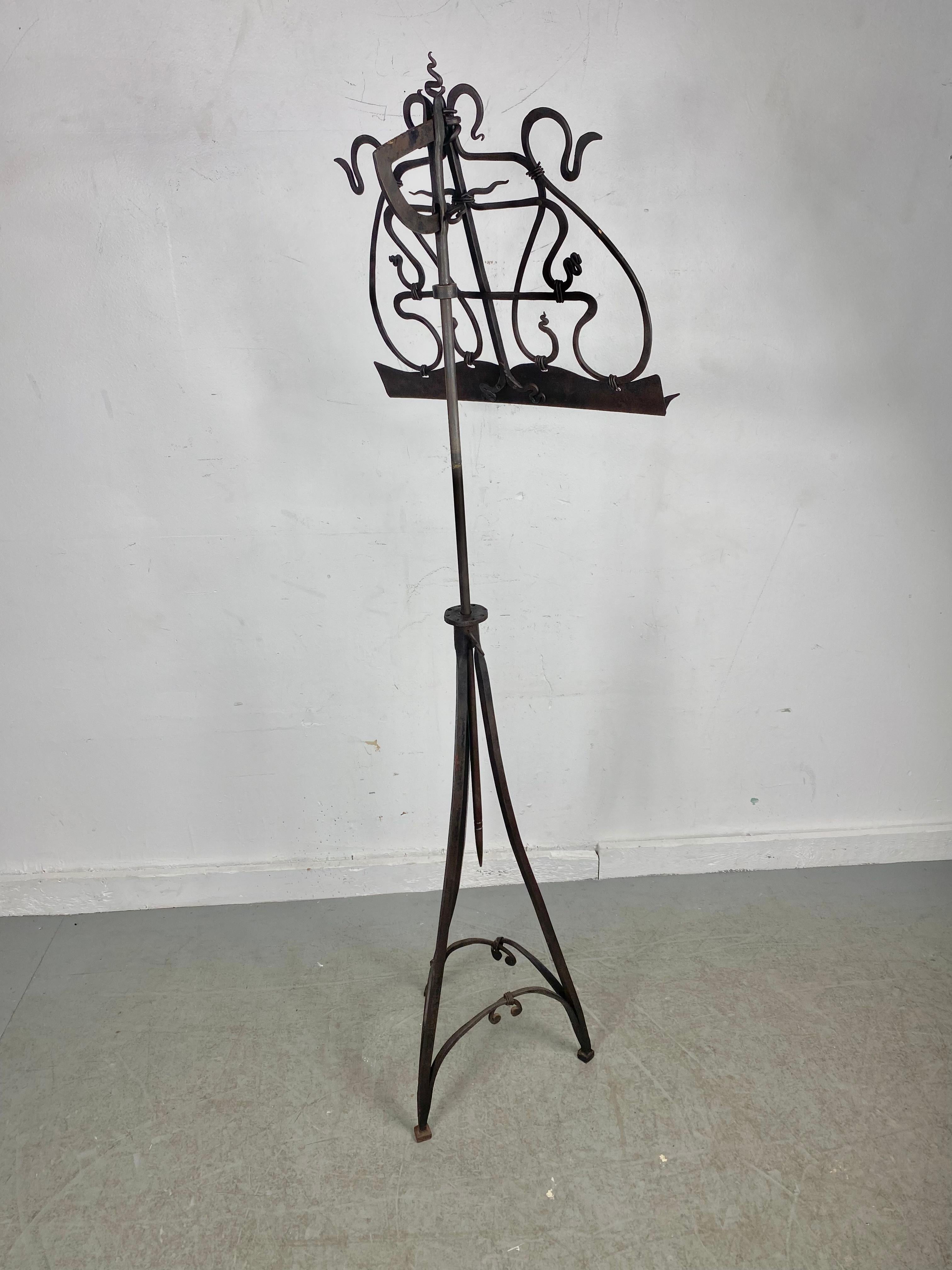 Bronzed Stunning Hand Crafted Forged Iron Music Stand, Art Nouveau/Arts and Crafts Style For Sale