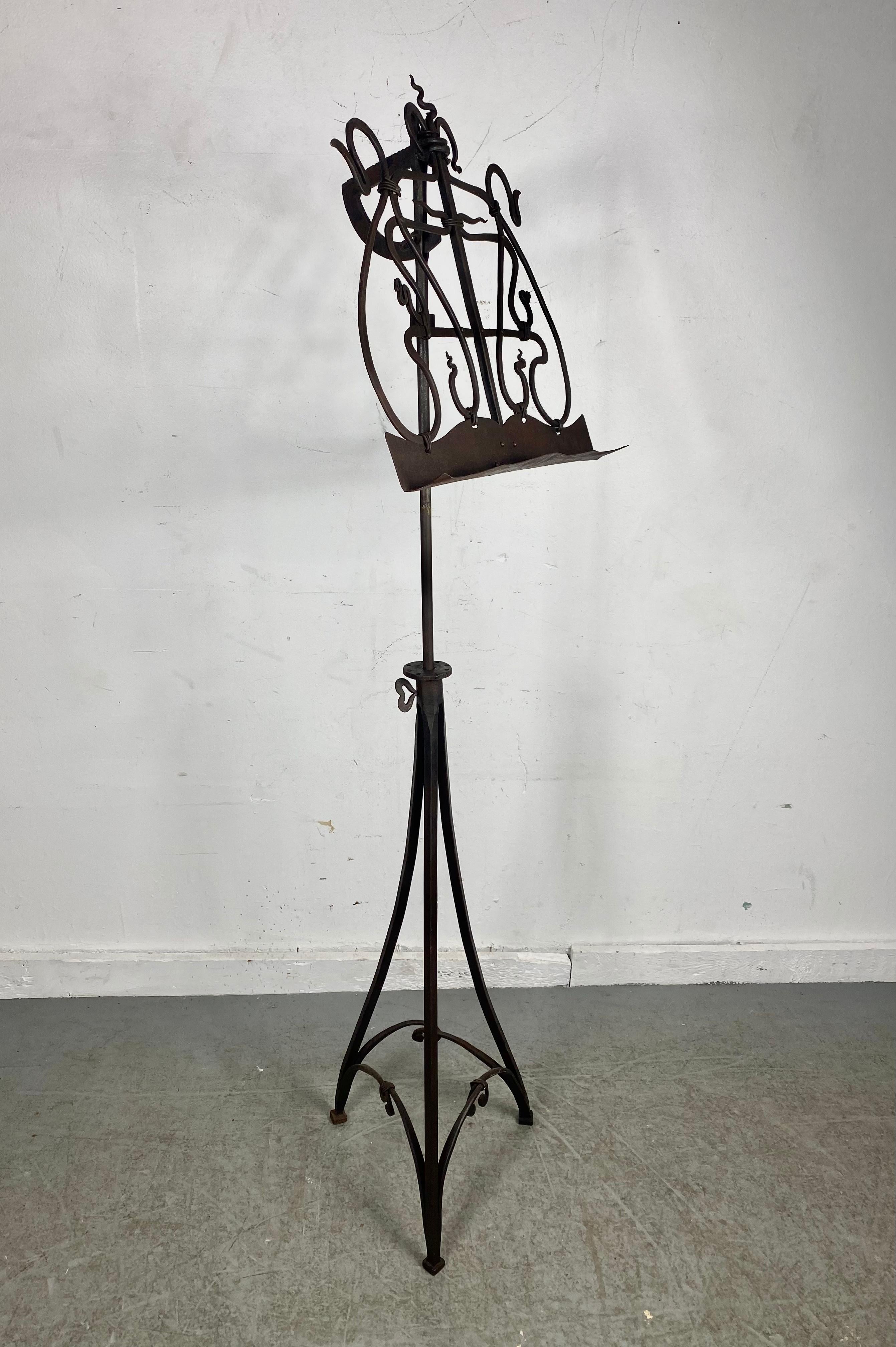 Stunning Hand Crafted Forged Iron Music Stand, Art Nouveau/Arts and Crafts Style In Good Condition For Sale In Buffalo, NY