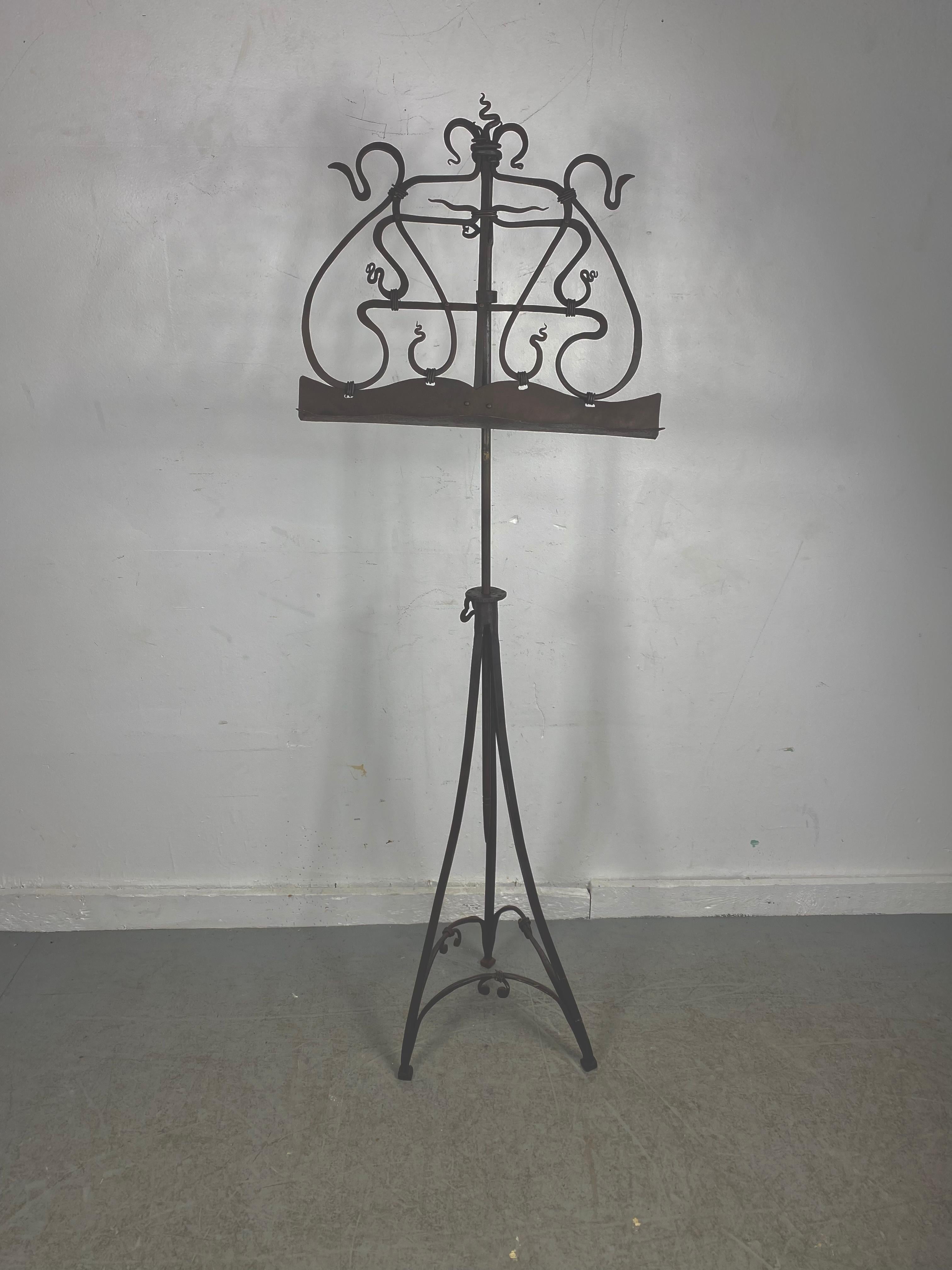 Stunning Hand Crafted Forged Iron Music Stand, Art Nouveau/Arts and Crafts Style For Sale 2