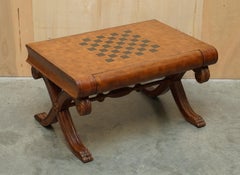 STUNNiNG HAND DYED BROWN LEATHER SCHOLARS BOOK CHESSBOARD CHESS COFFEE TABLE