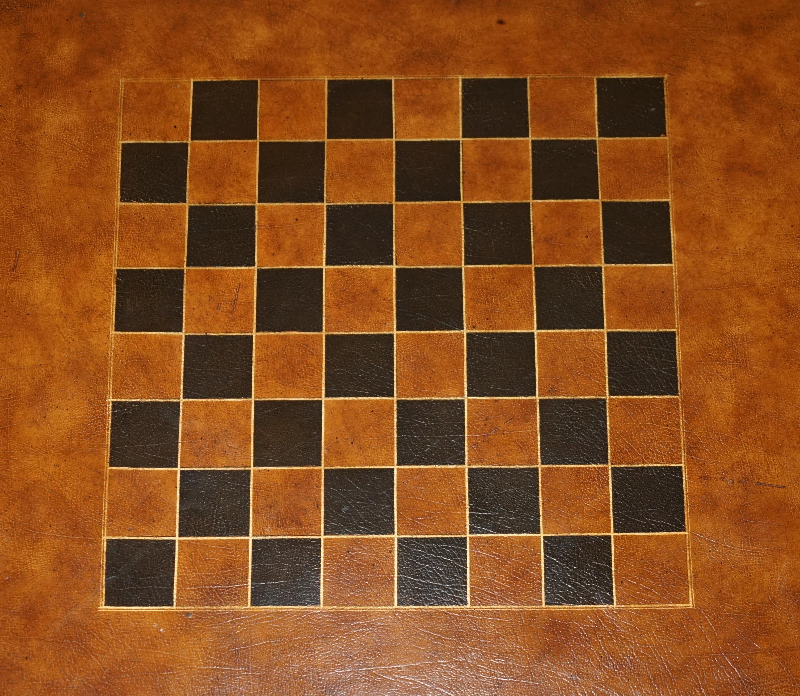 Hand-Crafted STUNNiNG HAND DYED BROWN LEATHER SCHOLARS BOOK CHESSBOARD CHESS COFFEE TABLE For Sale