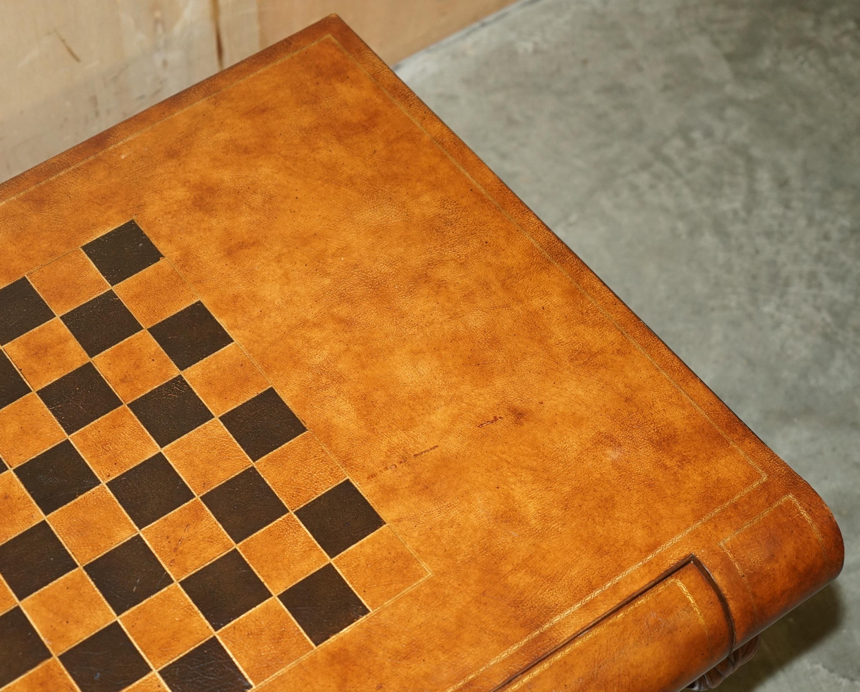 Leather STUNNiNG HAND DYED BROWN LEATHER SCHOLARS BOOK CHESSBOARD CHESS COFFEE TABLE For Sale