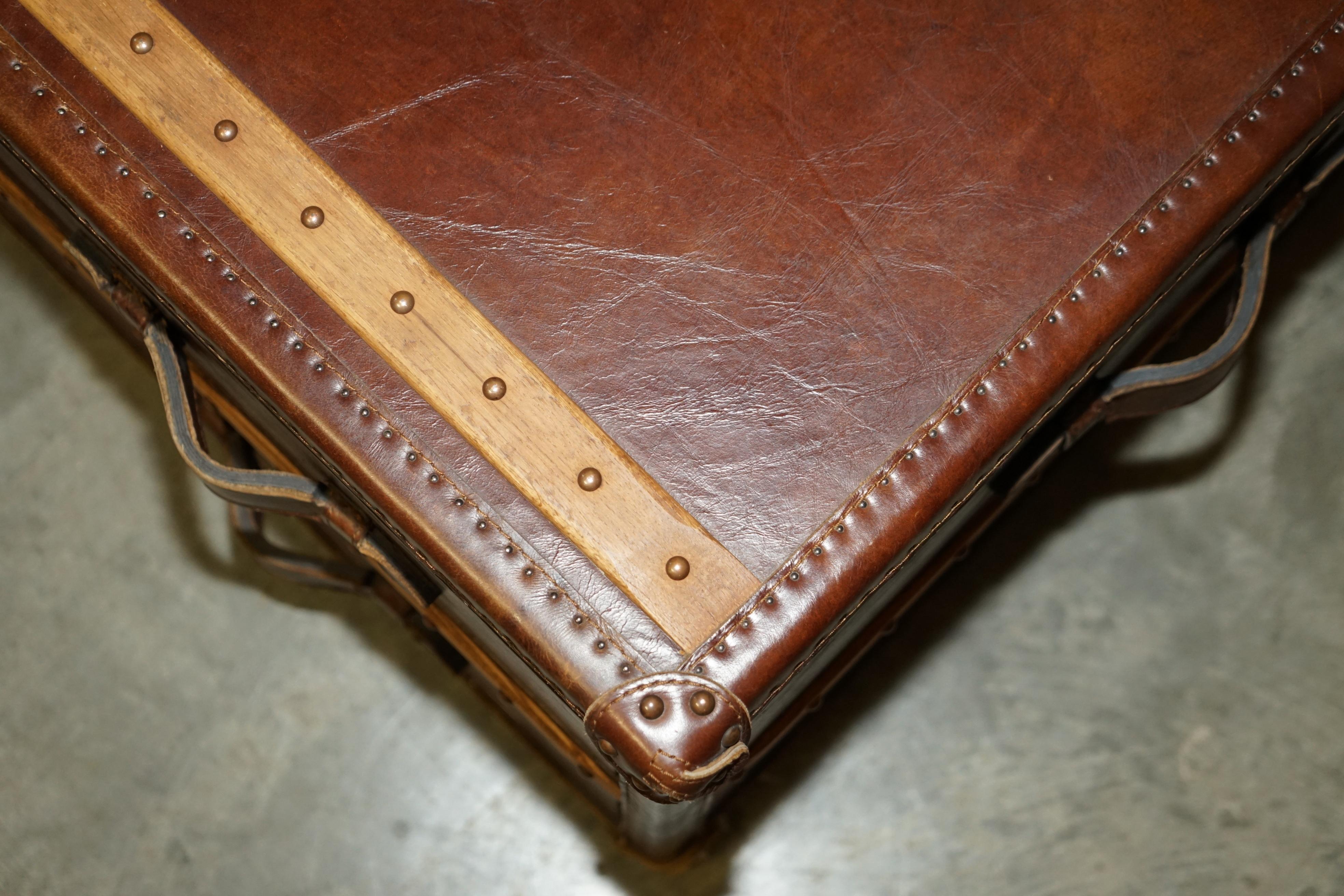 Stunning Hand Dyed Brown Saddle Leather Halo Trunk Chest of Drawers Coffee Table 4