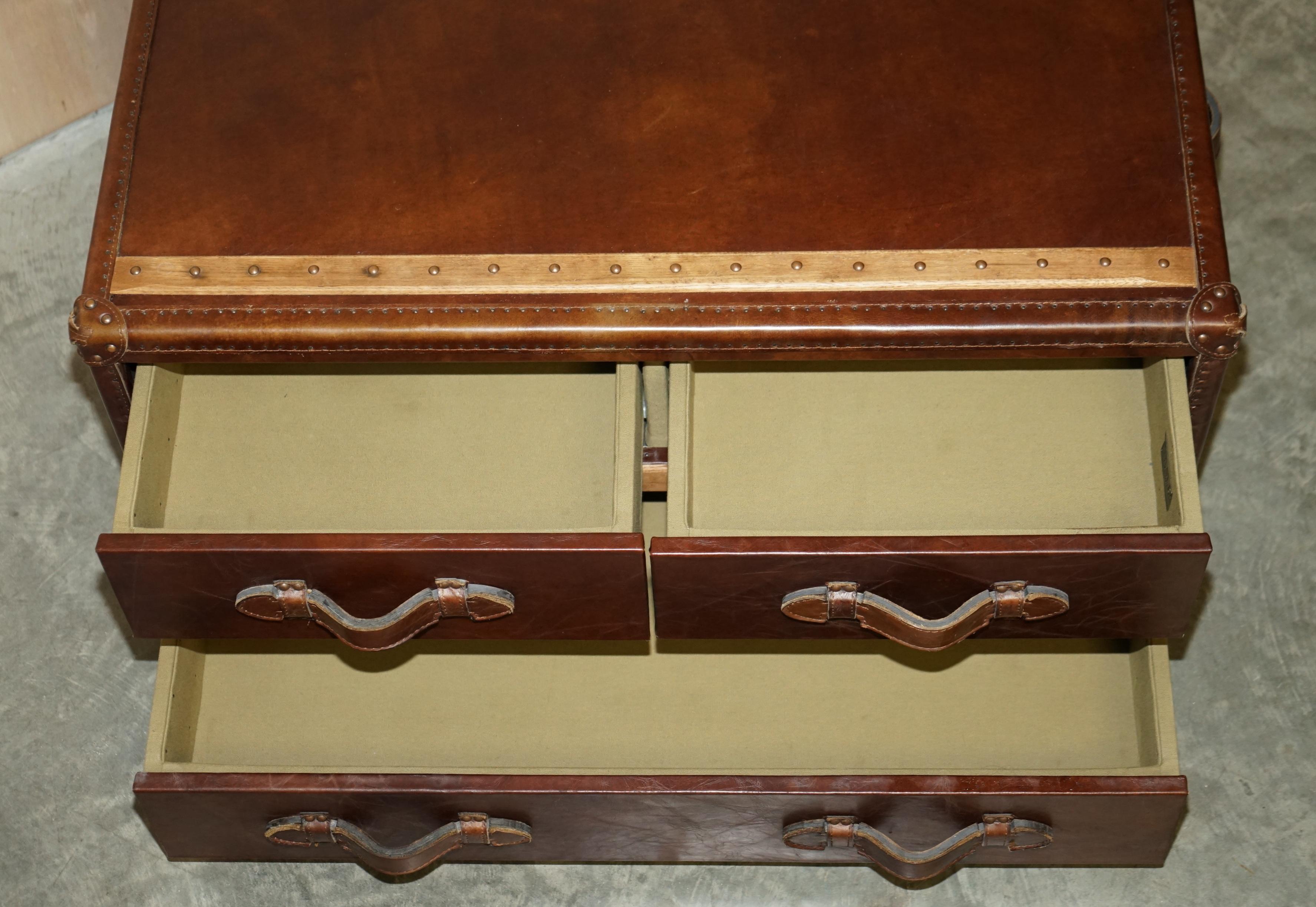 Stunning Hand Dyed Brown Saddle Leather Halo Trunk Chest of Drawers Coffee Table 11