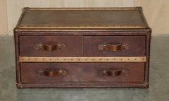 Stunning Hand Dyed Brown Saddle Leather Halo Trunk Chest of Drawers Coffee Table