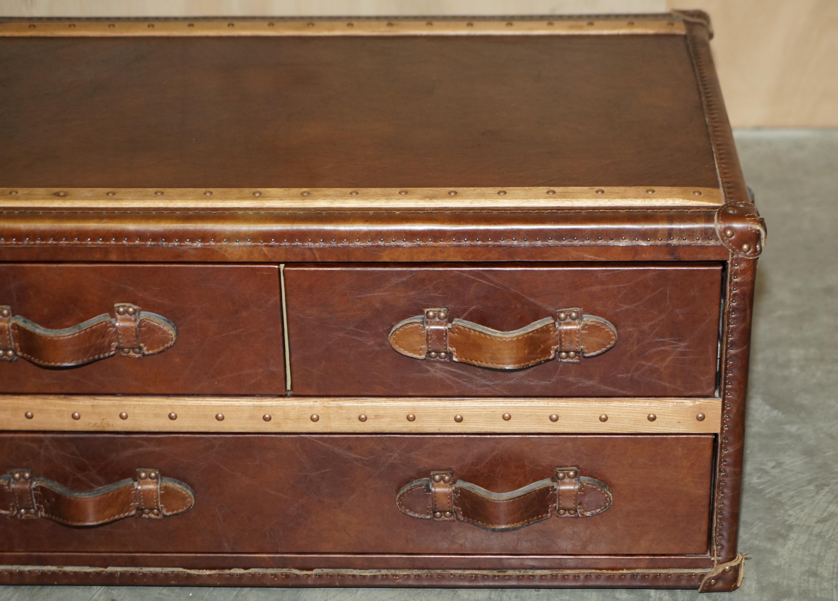 20th Century Stunning Hand Dyed Brown Saddle Leather Halo Trunk Chest of Drawers Coffee Table