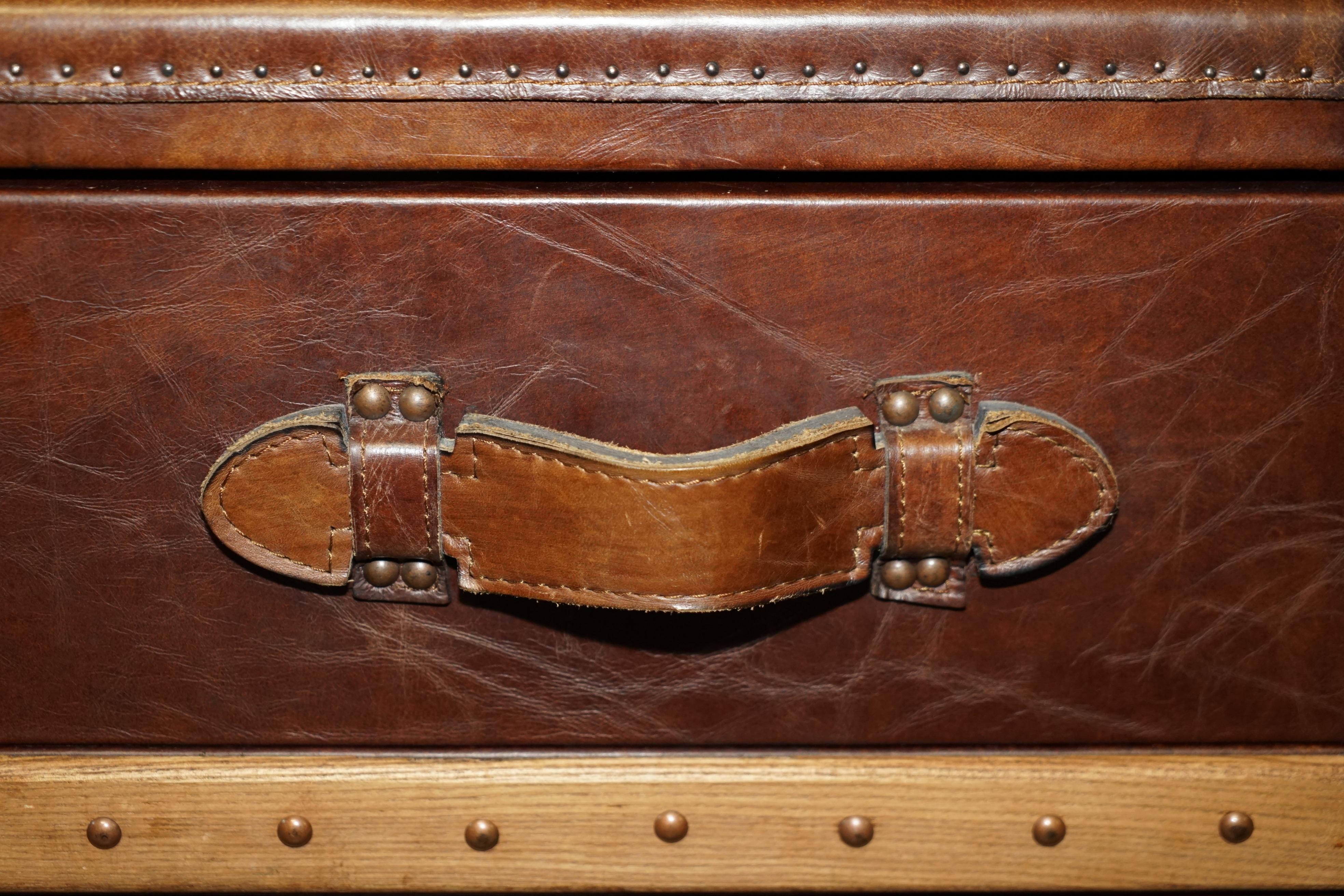 Stunning Hand Dyed Brown Saddle Leather Halo Trunk Chest of Drawers Coffee Table 1