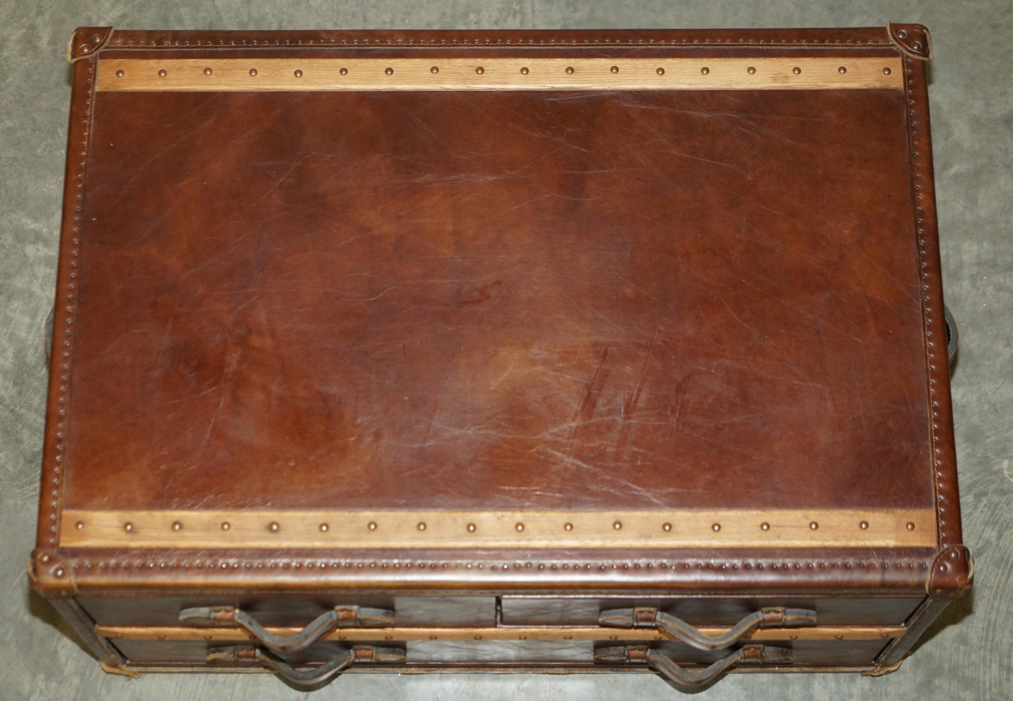 Stunning Hand Dyed Brown Saddle Leather Halo Trunk Chest of Drawers Coffee Table 2