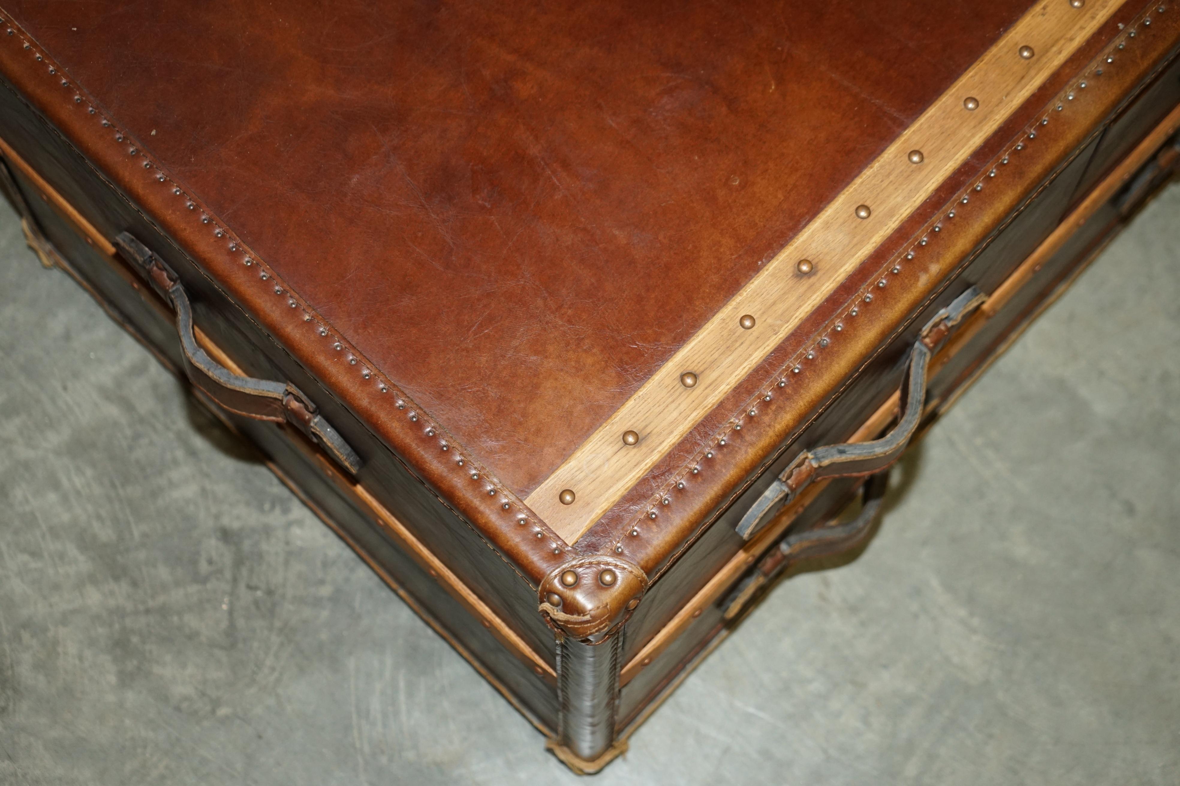 Stunning Hand Dyed Brown Saddle Leather Halo Trunk Chest of Drawers Coffee Table 3