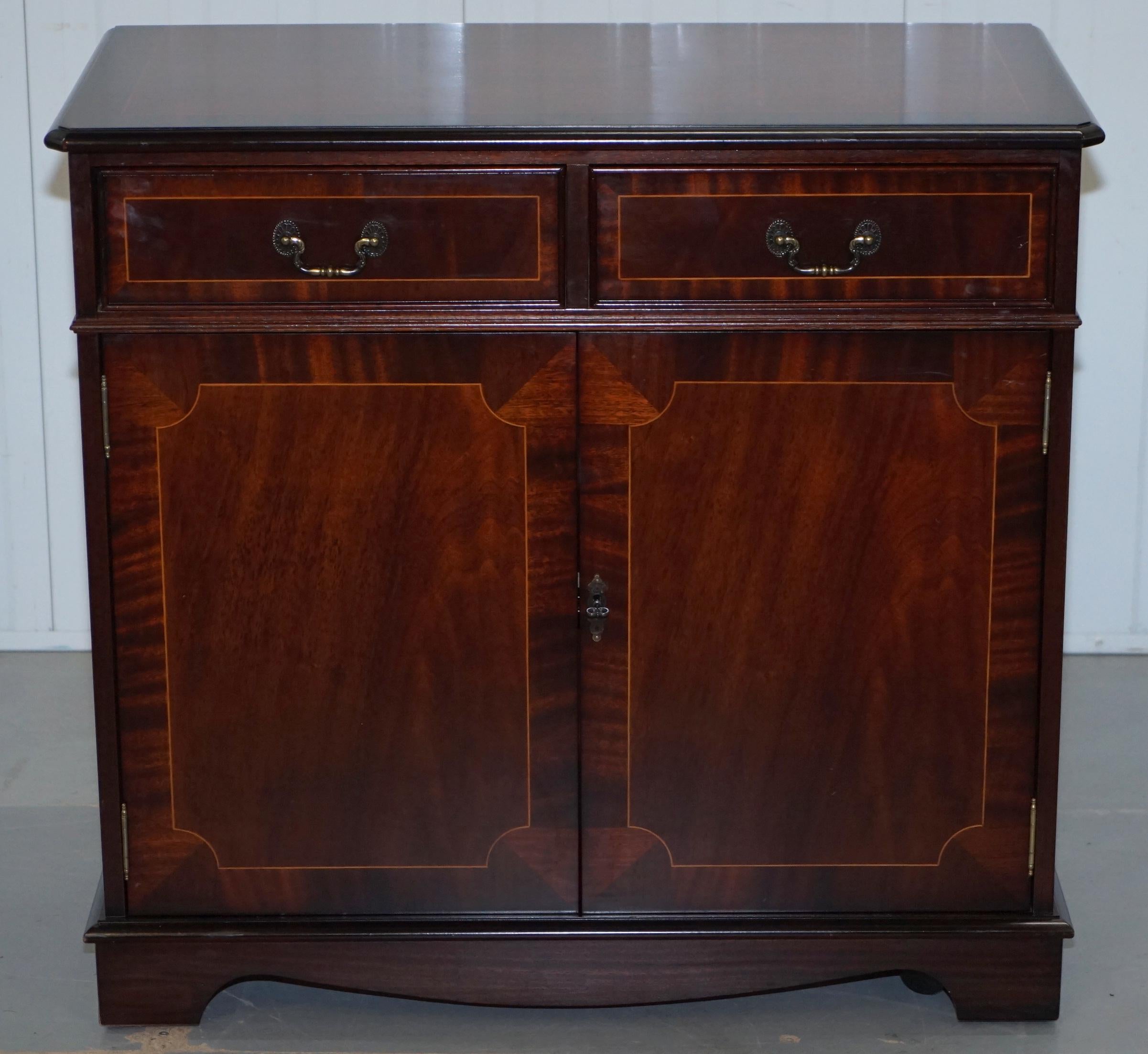 We are delighted to offer for sale this very solid handmade in England mahogany sideboard with drawers on wheels

A good looking well made and decorative piece of furniture, the drawers offer great storage as does the main body, the shelf is