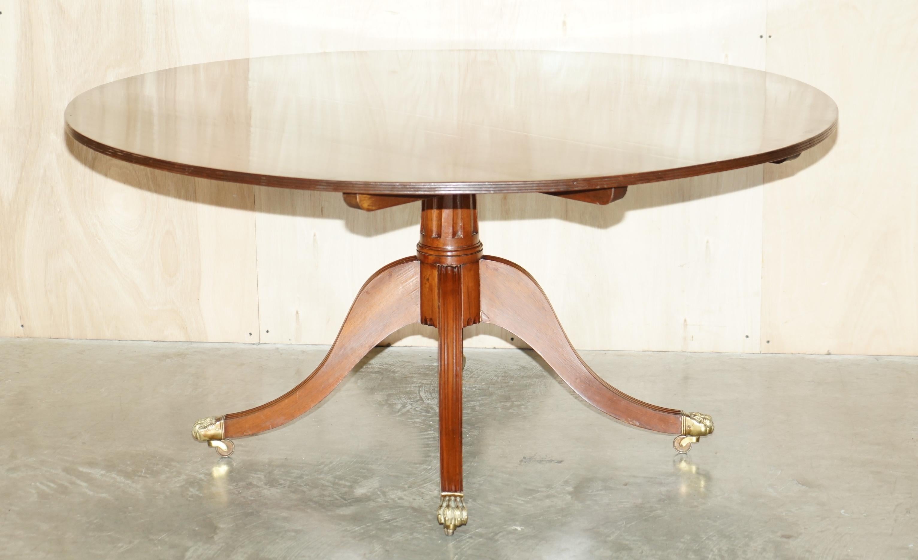 We are delighted to offer for sale this lovely late Victorian mahogany tilt top dining table with solid English brass Lion’s Paw castors

A good looking and well made table, ideally suited as a 4-6 person dining table or as a large occasional /
