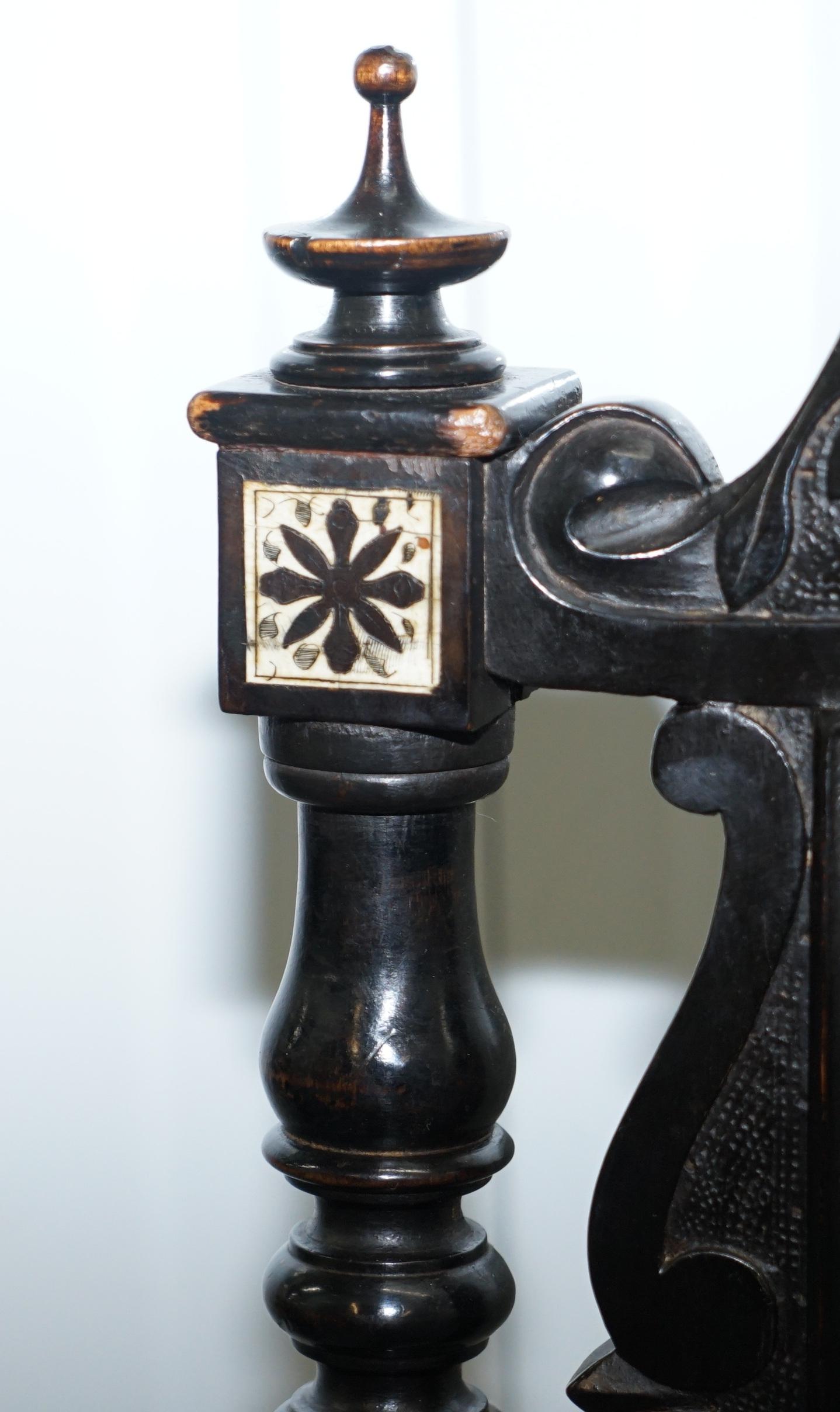 Stunning Hand Made Italian 19th Century Ebonised & Bronze Chairs 17th Century 3