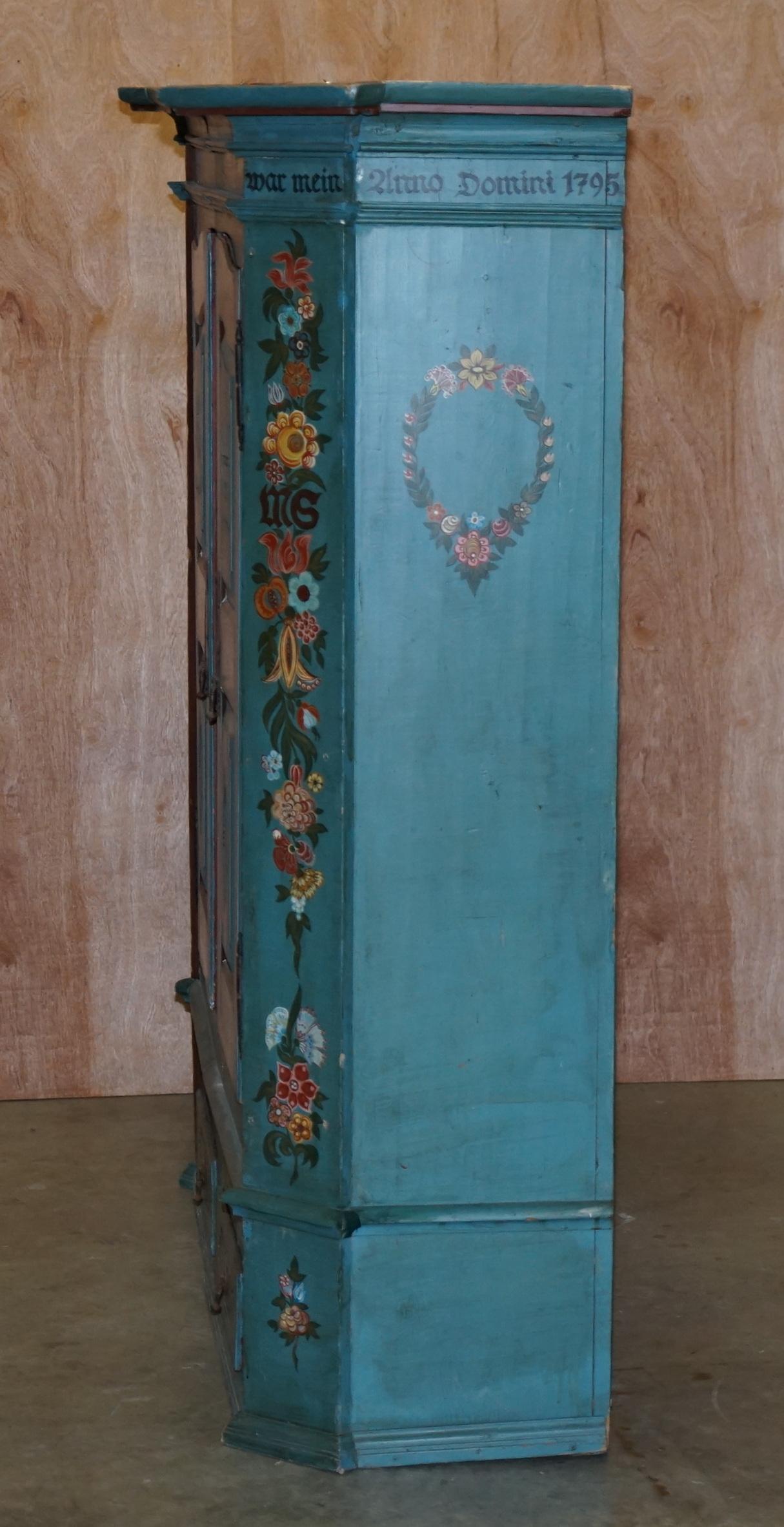 Stunning Hand Painted Antique 1795 Dated German Wardrobe Splits in Two Pieces 4