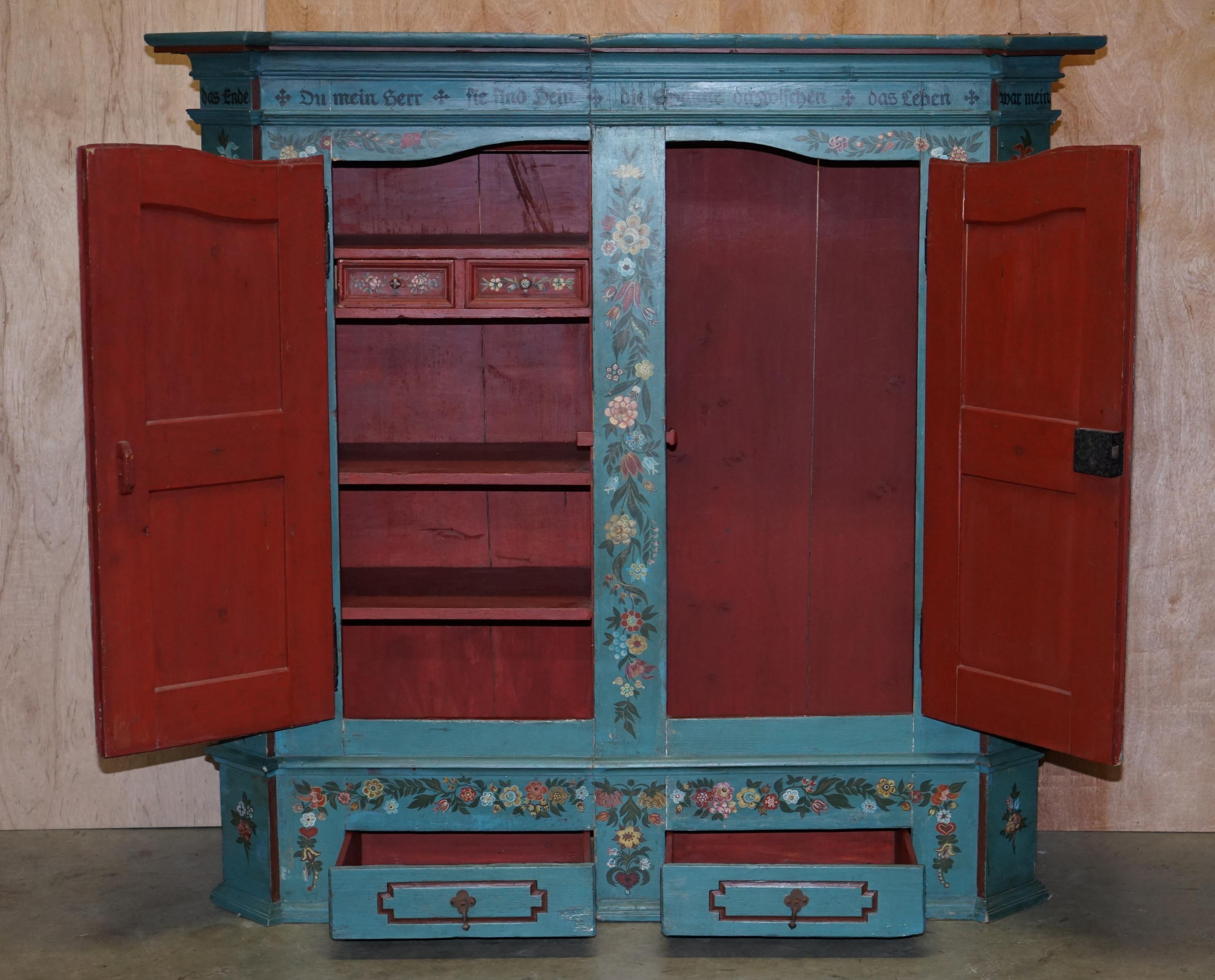 Stunning Hand Painted Antique 1795 Dated German Wardrobe Splits in Two Pieces 7