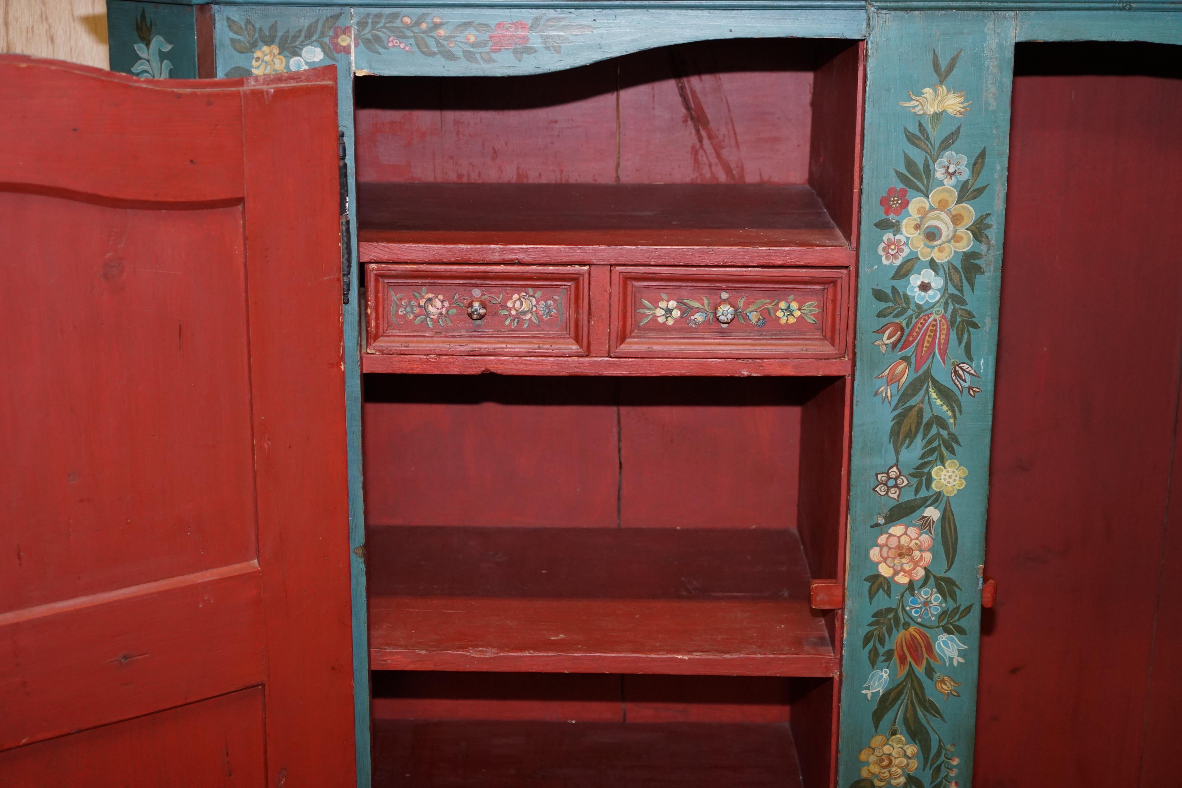 Stunning Hand Painted Antique 1795 Dated German Wardrobe Splits in Two Pieces 8