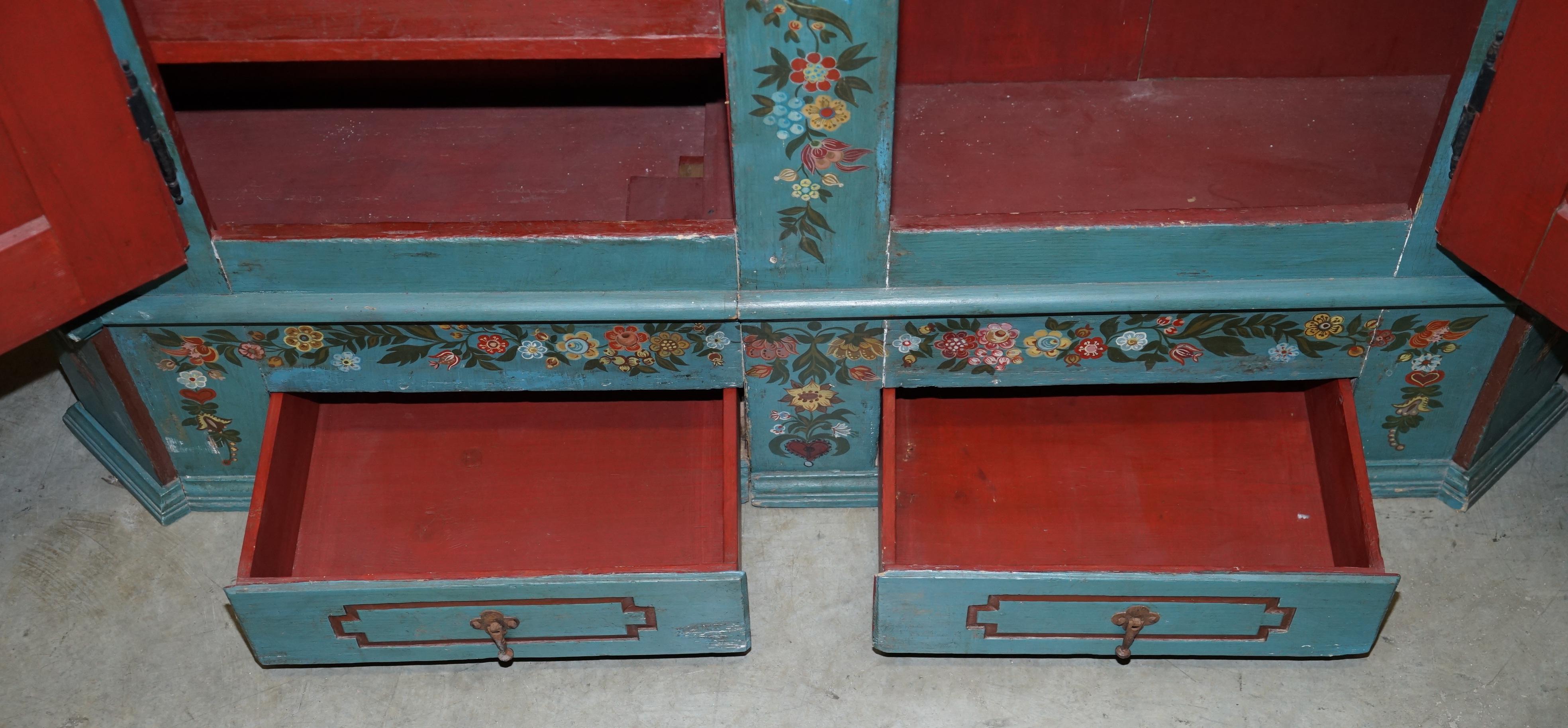 Stunning Hand Painted Antique 1795 Dated German Wardrobe Splits in Two Pieces 9