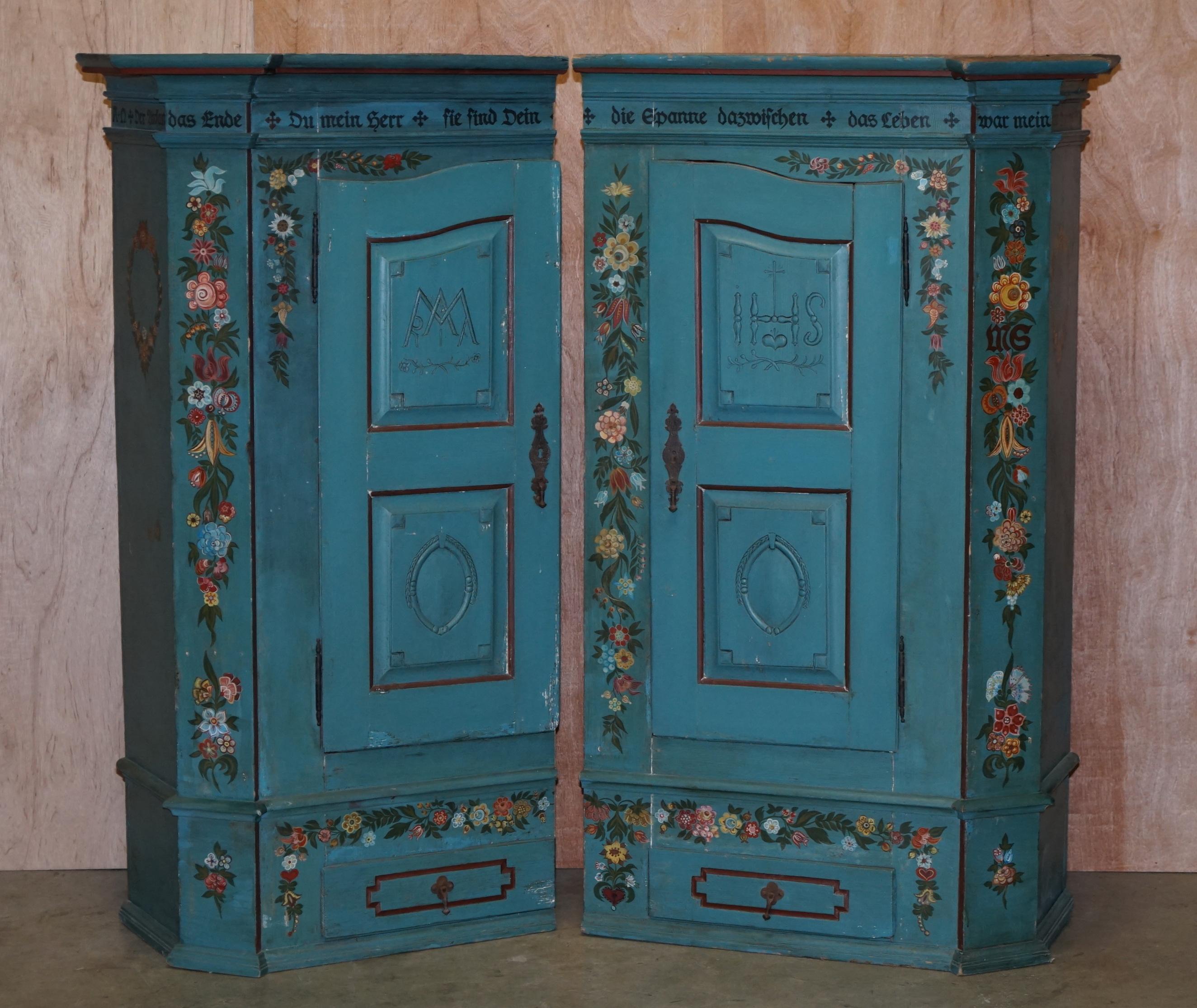 Stunning Hand Painted Antique 1795 Dated German Wardrobe Splits in Two Pieces 11