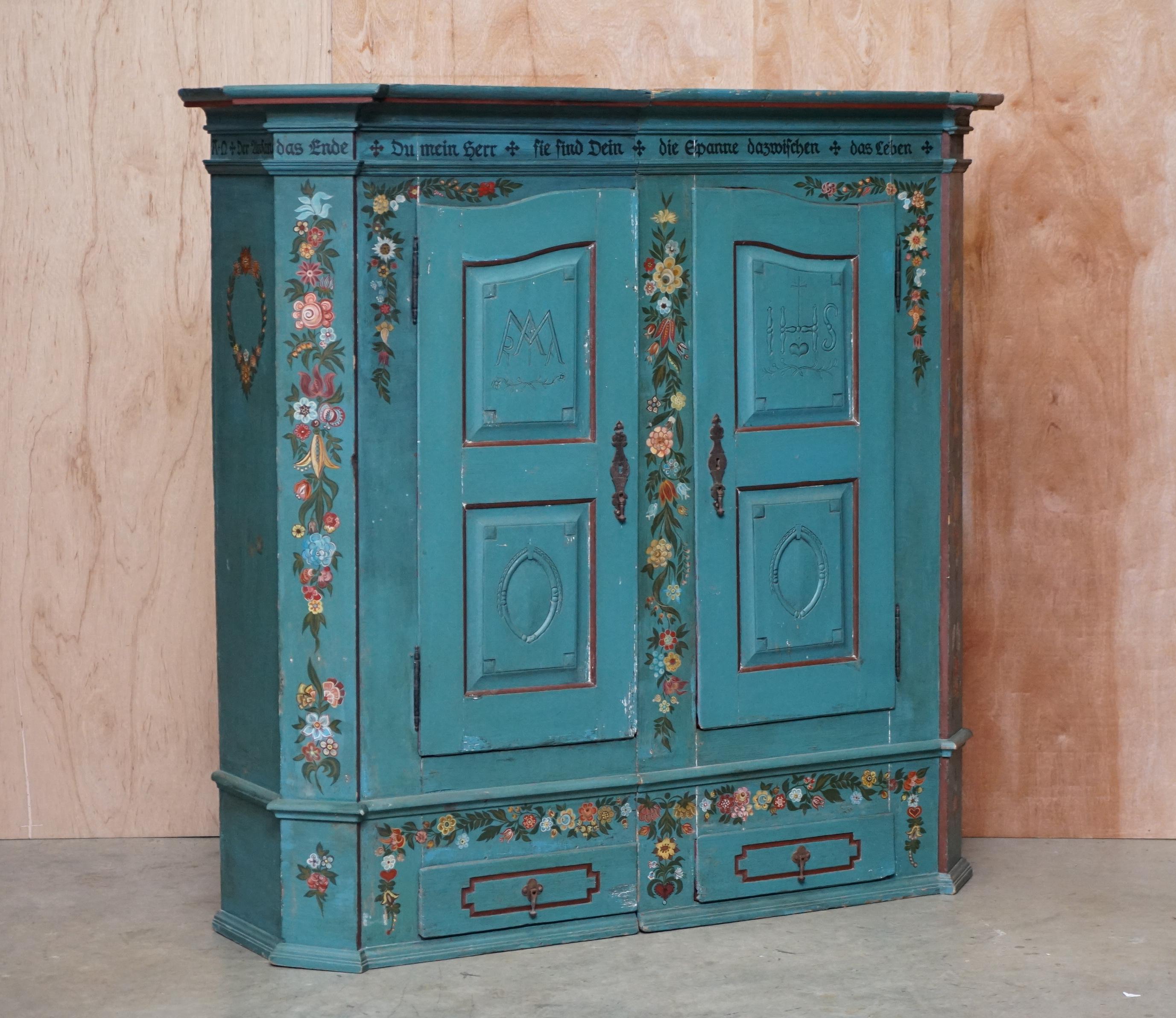 We are delighted to offer for sale this stunning hand painted 1795 dated wardrobe or marriage cupboard which splits into two pieces for ease of transport 

A very good looking and well made piece, its decorated in the traditional east European way