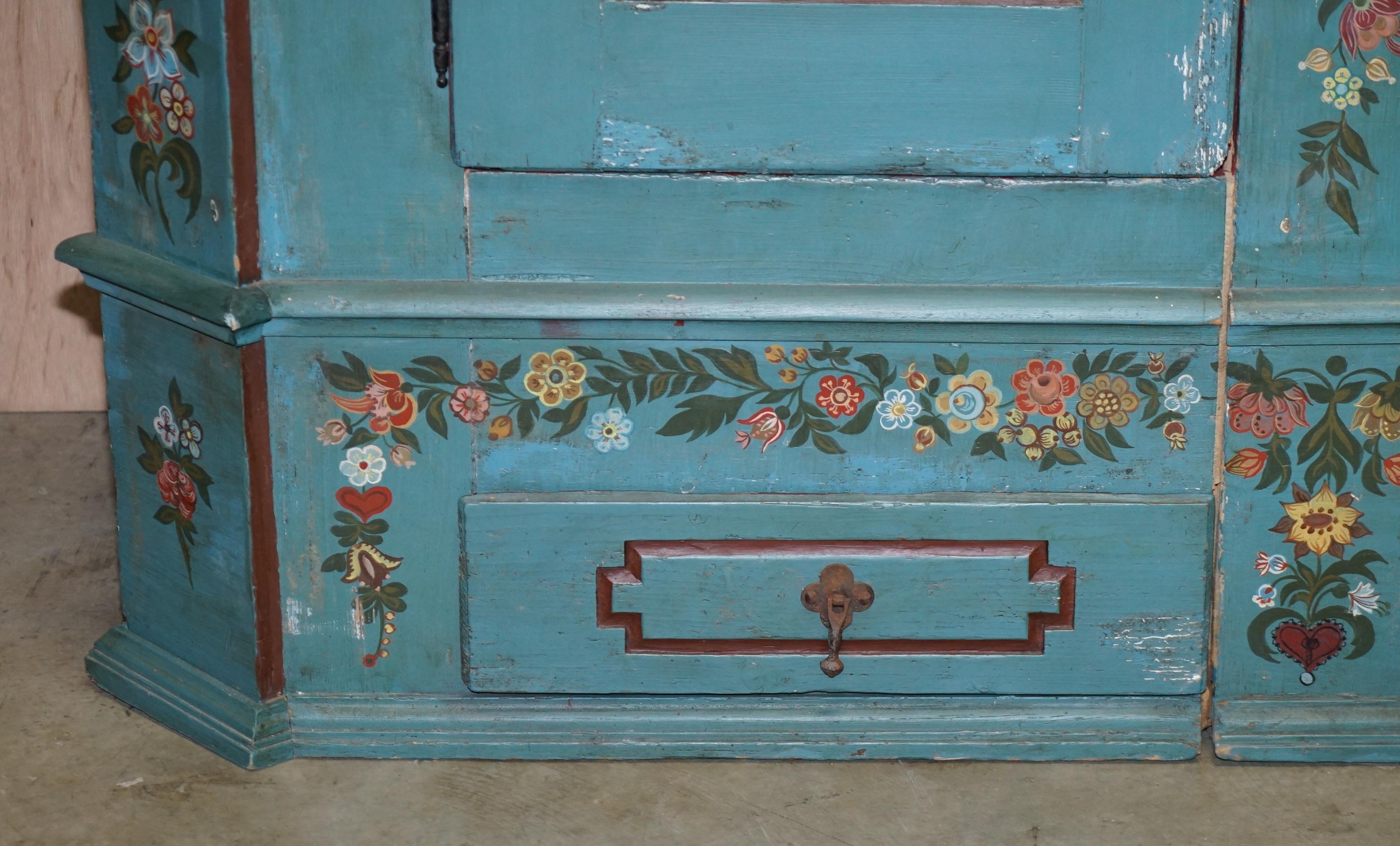 Georgian Stunning Hand Painted Antique 1795 Dated German Wardrobe Splits in Two Pieces