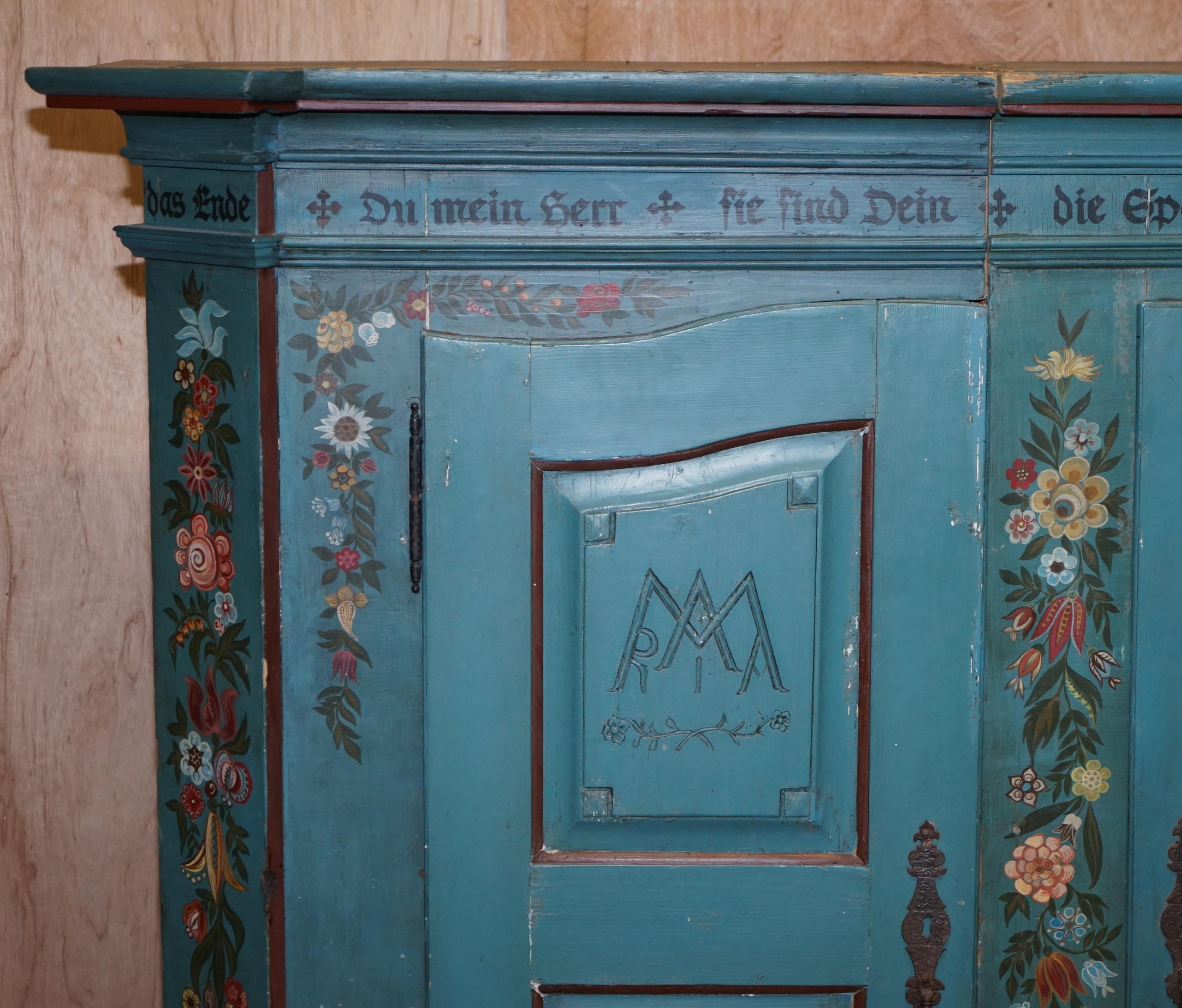 Late 18th Century Stunning Hand Painted Antique 1795 Dated German Wardrobe Splits in Two Pieces
