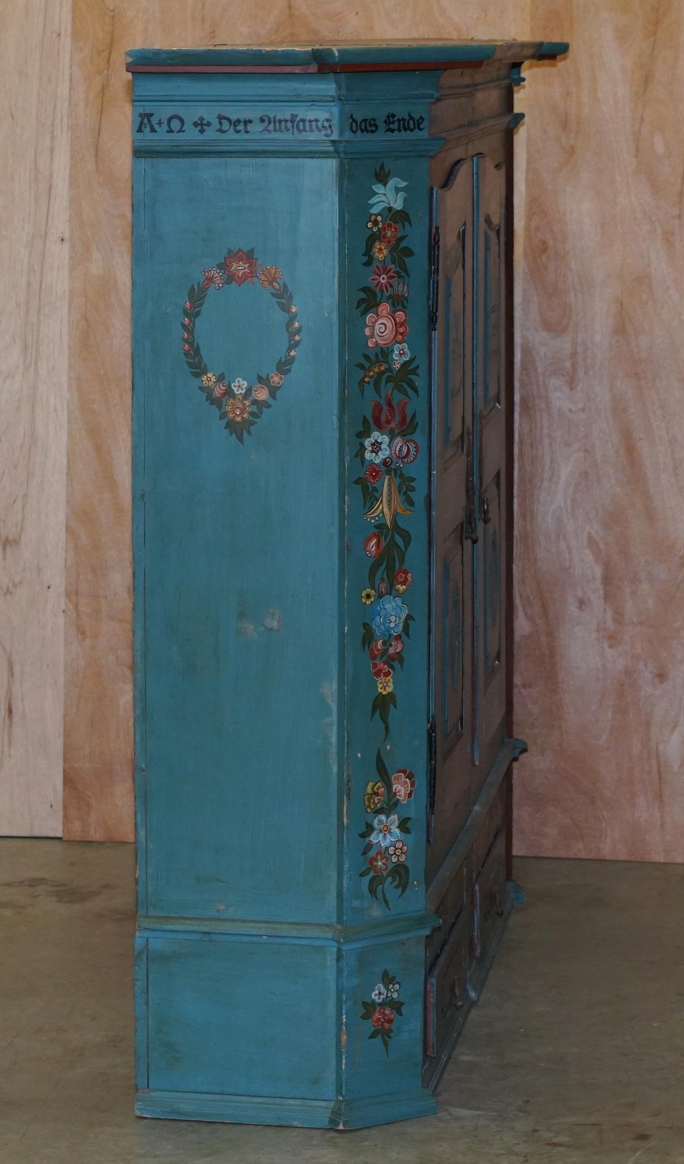 Stunning Hand Painted Antique 1795 Dated German Wardrobe Splits in Two Pieces 1