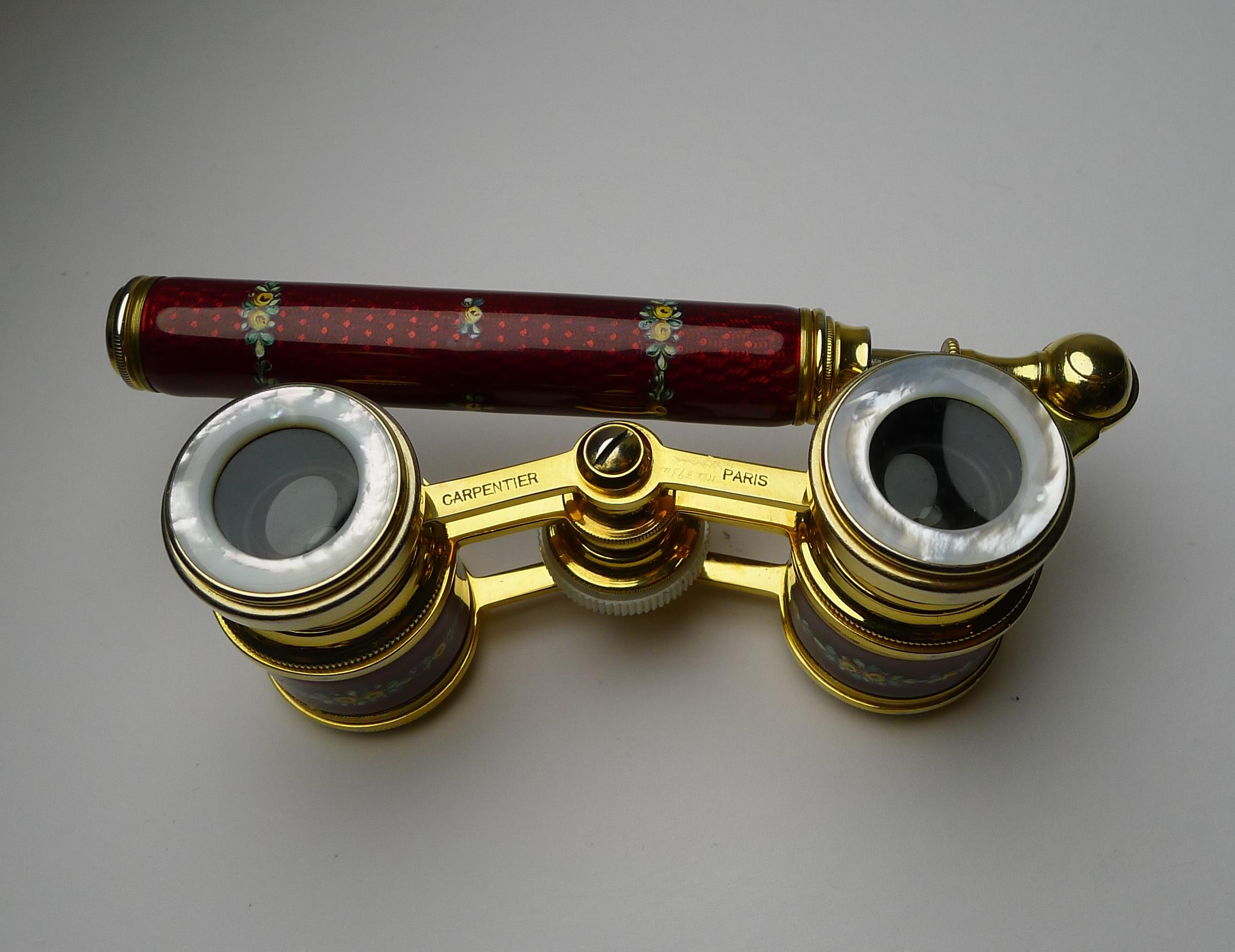 Brass Stunning Hand-Painted Guilloche Enamel Opera Glasses, c.1920