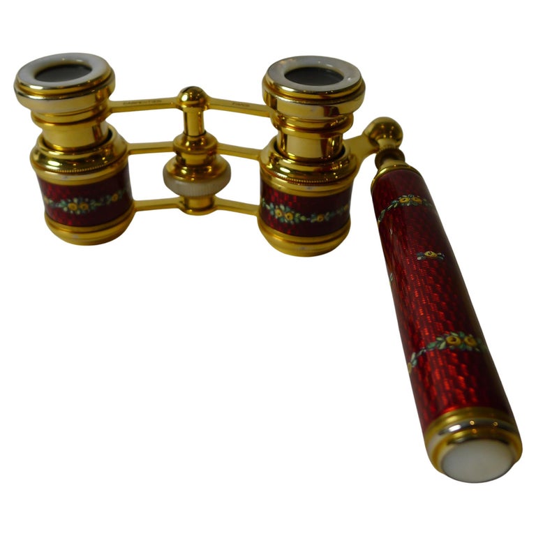 Stunning HandPainted Guilloche Enamel Opera Glasses, c.1920 For Sale