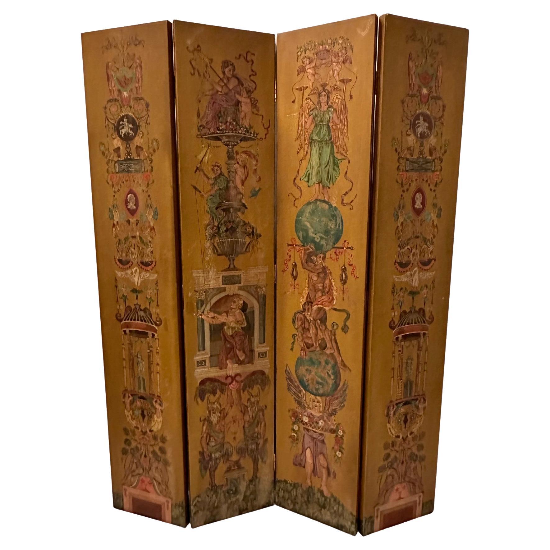 Stunning Hand Painted Neoclassical 4 Panel Screen