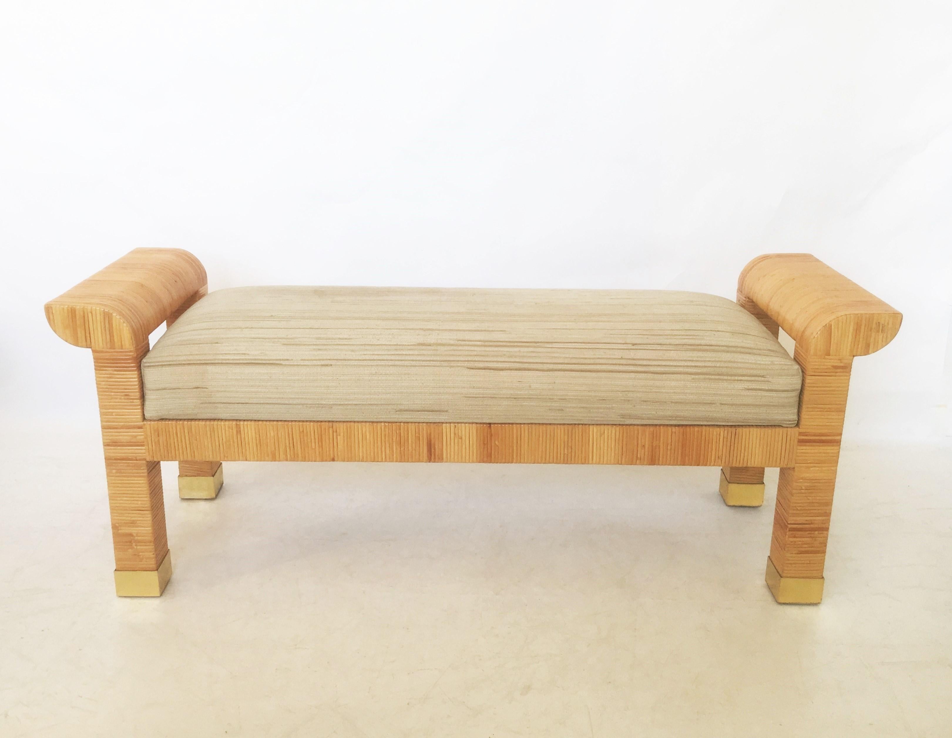 Stunning Hand-Wrapped Cane and Brass Bench by Bielecky Brothers 1