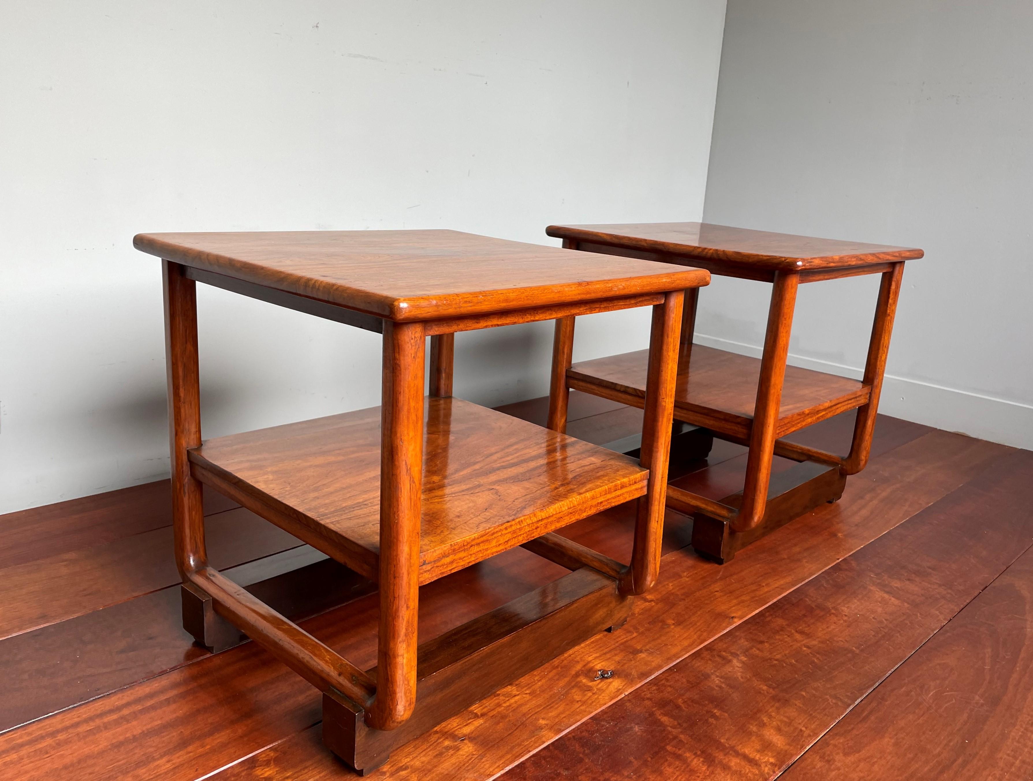 Stunning Handcrafted Pair of Dutch Colonial Art Deco End Tables of Java Teak For Sale 3