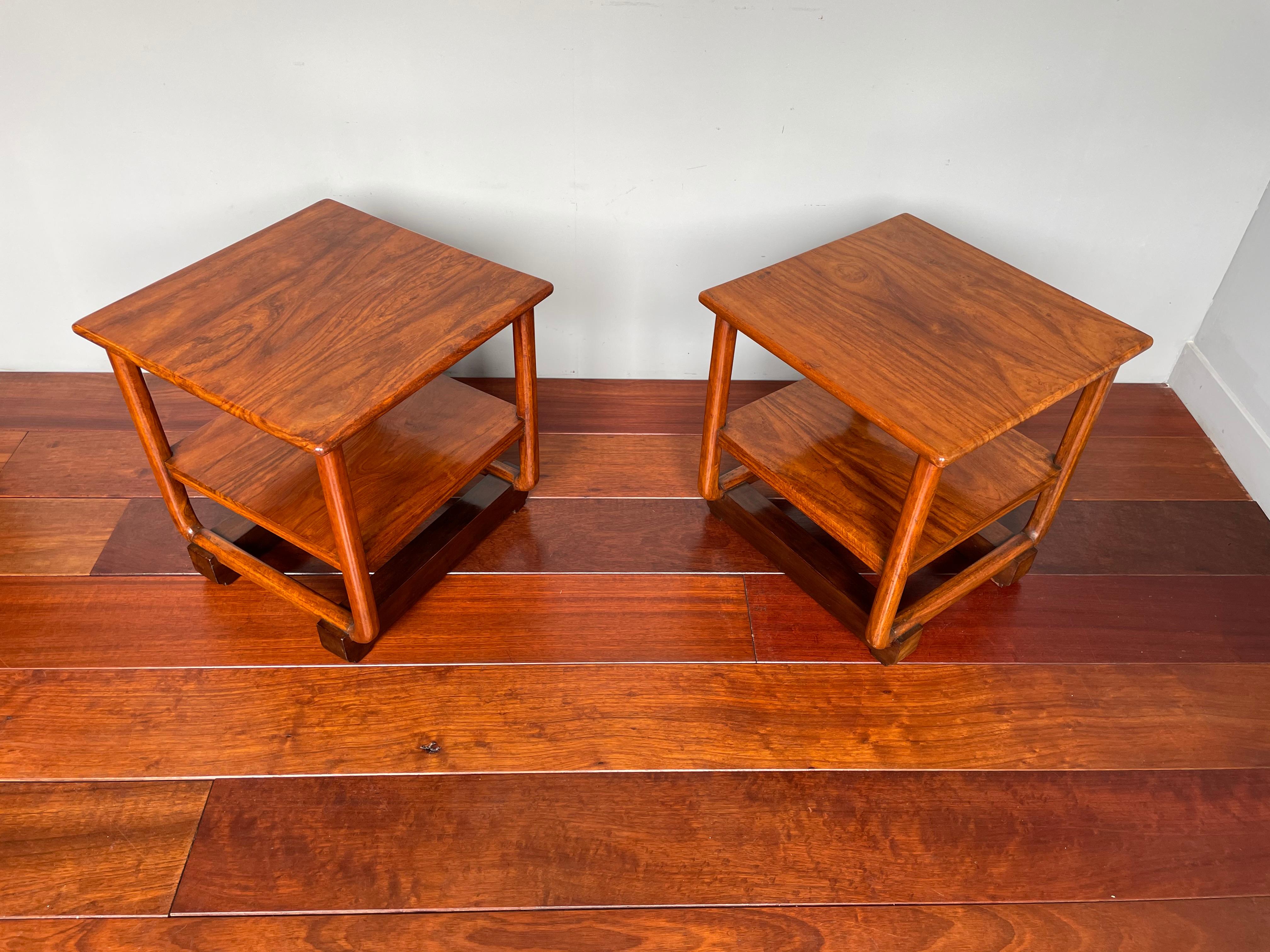 Stunning Handcrafted Pair of Dutch Colonial Art Deco End Tables of Java Teak For Sale 6
