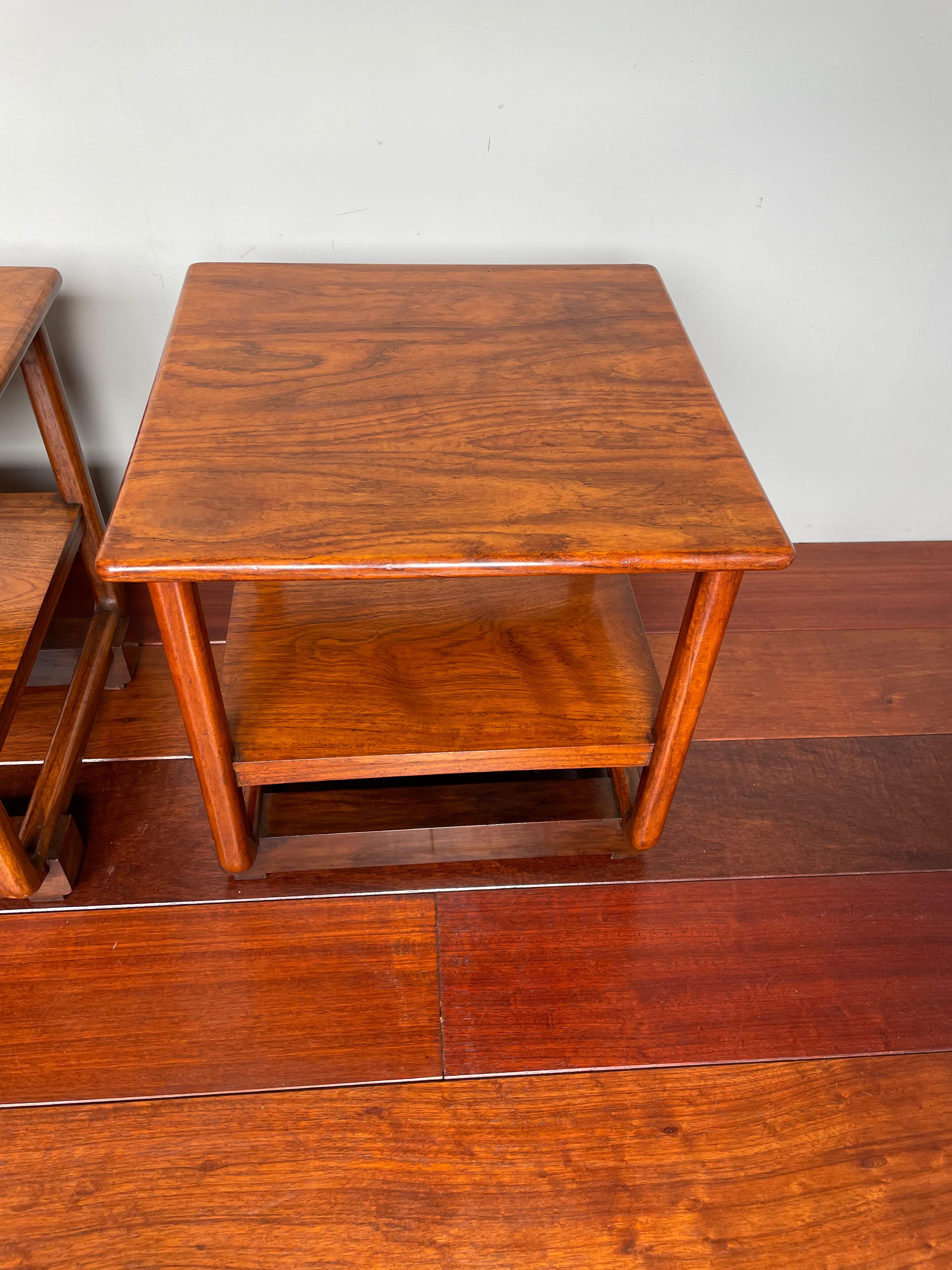 Unknown Stunning Handcrafted Pair of Dutch Colonial Art Deco End Tables of Java Teak For Sale