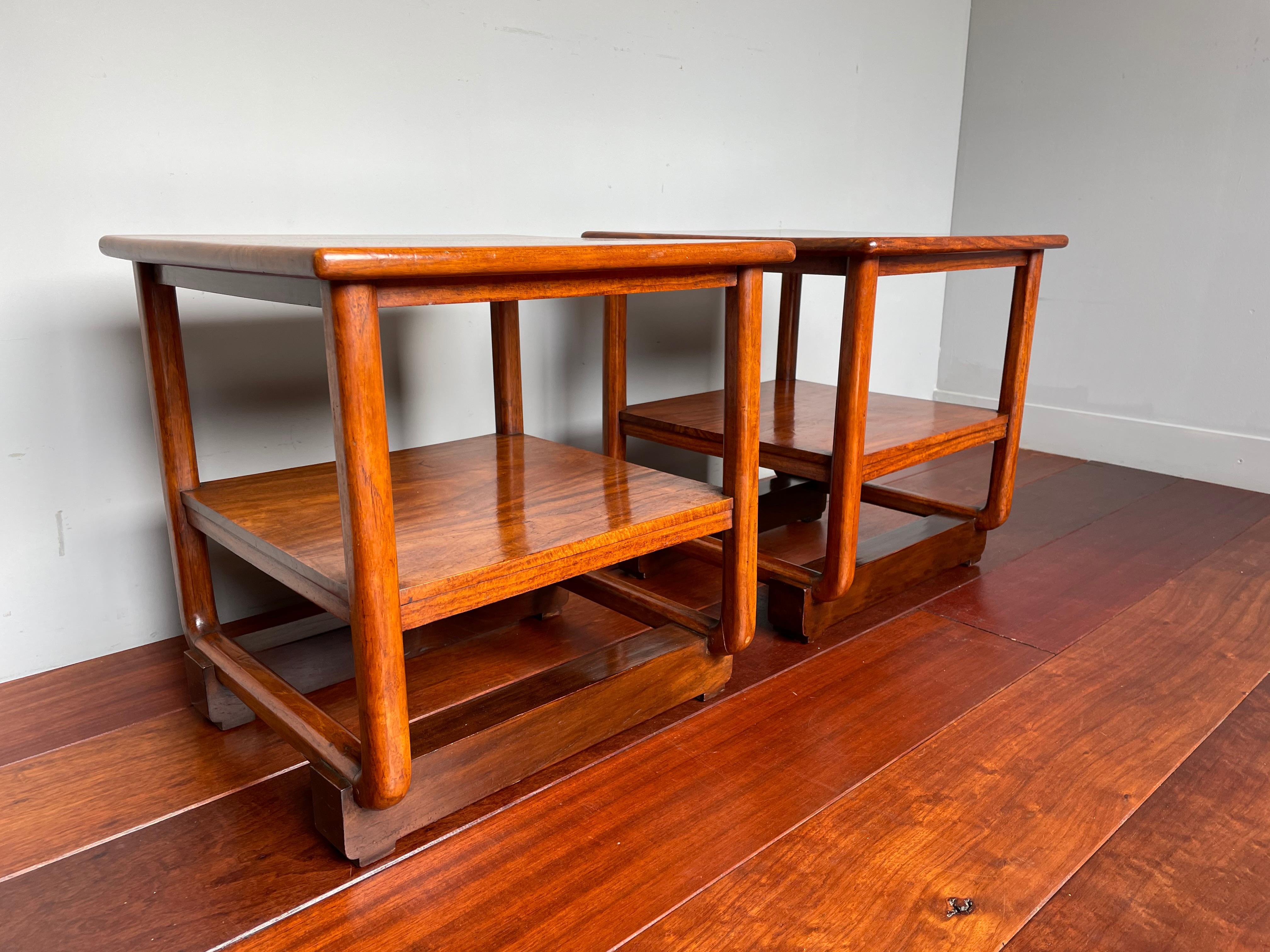 Hand-Crafted Stunning Handcrafted Pair of Dutch Colonial Art Deco End Tables of Java Teak For Sale
